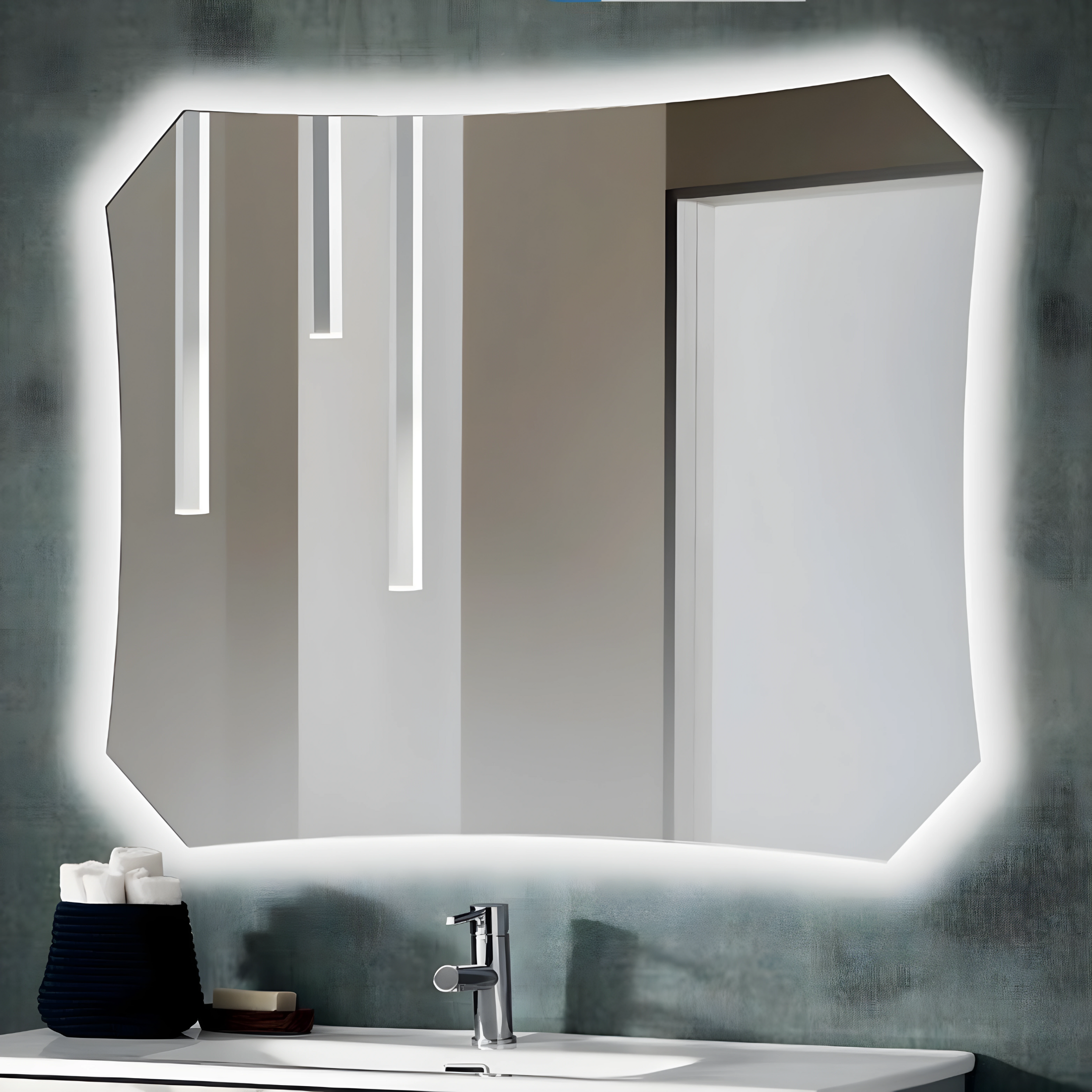 Meuble de salle de bain suspendu "Bali 100" colonne vasque avec miroir LED 2 tiroirs