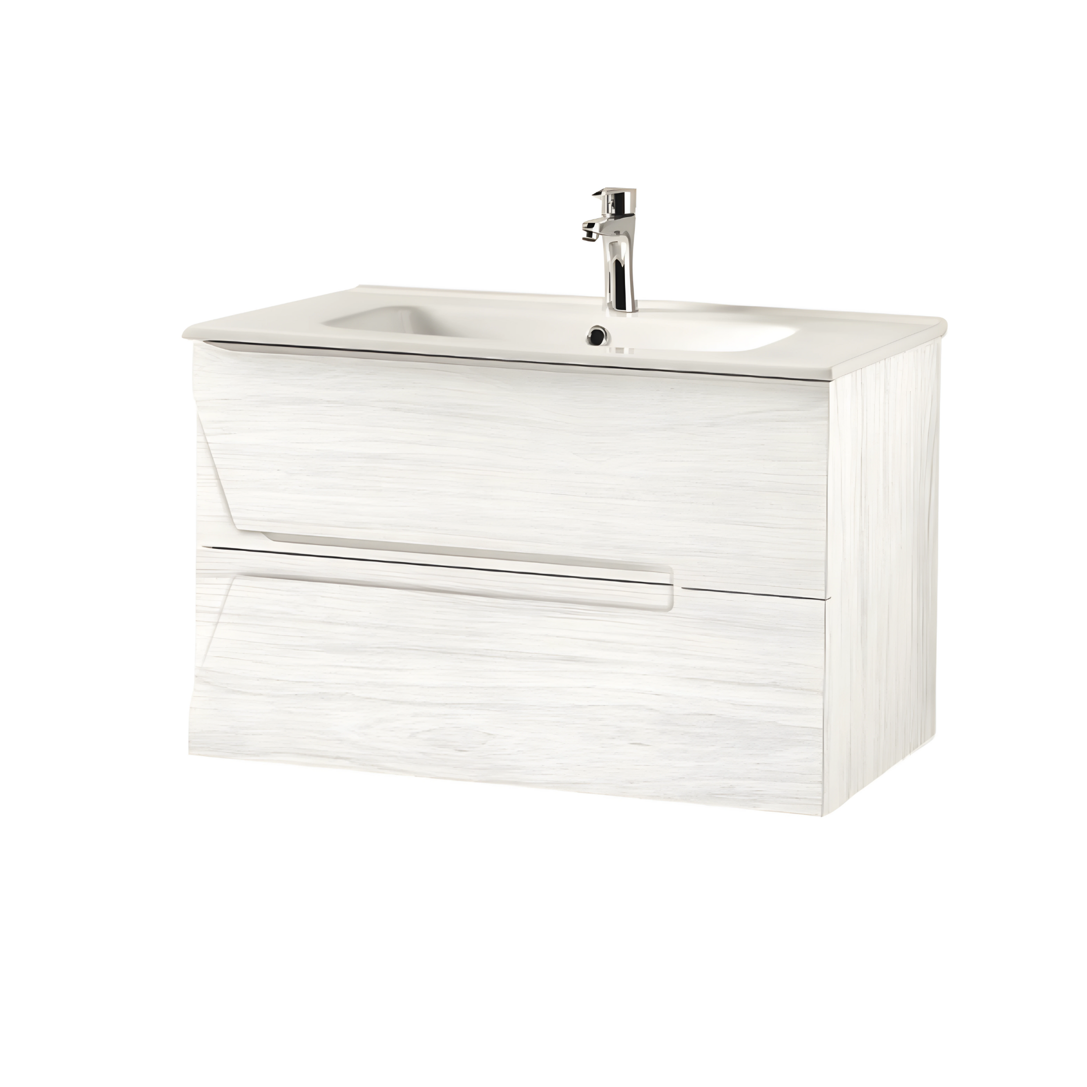 Mobile da bagno sospeso "Kleo" in legno con 2 cassetti lavabo e specchio