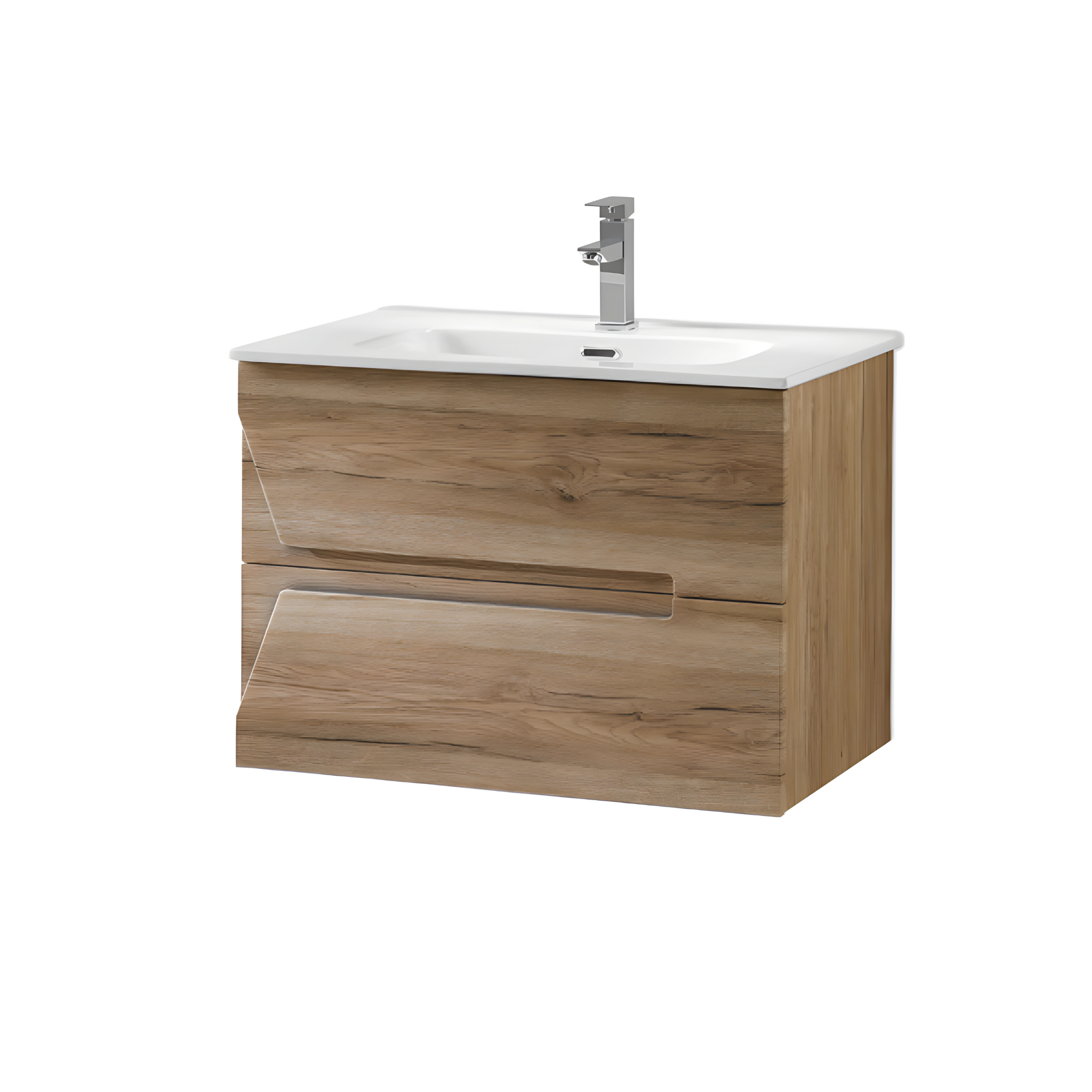 Mobile da bagno sospeso "Haiti70" 2 cassetti in legno lavabo e specchio Led