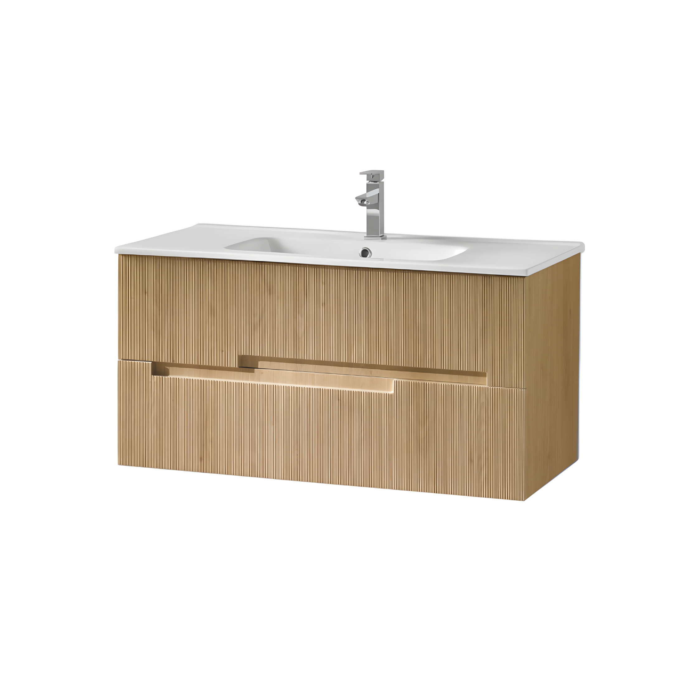 Mobile da bagno in legno "Eliot" con 2 cassetti lavabo e colonna sospesa