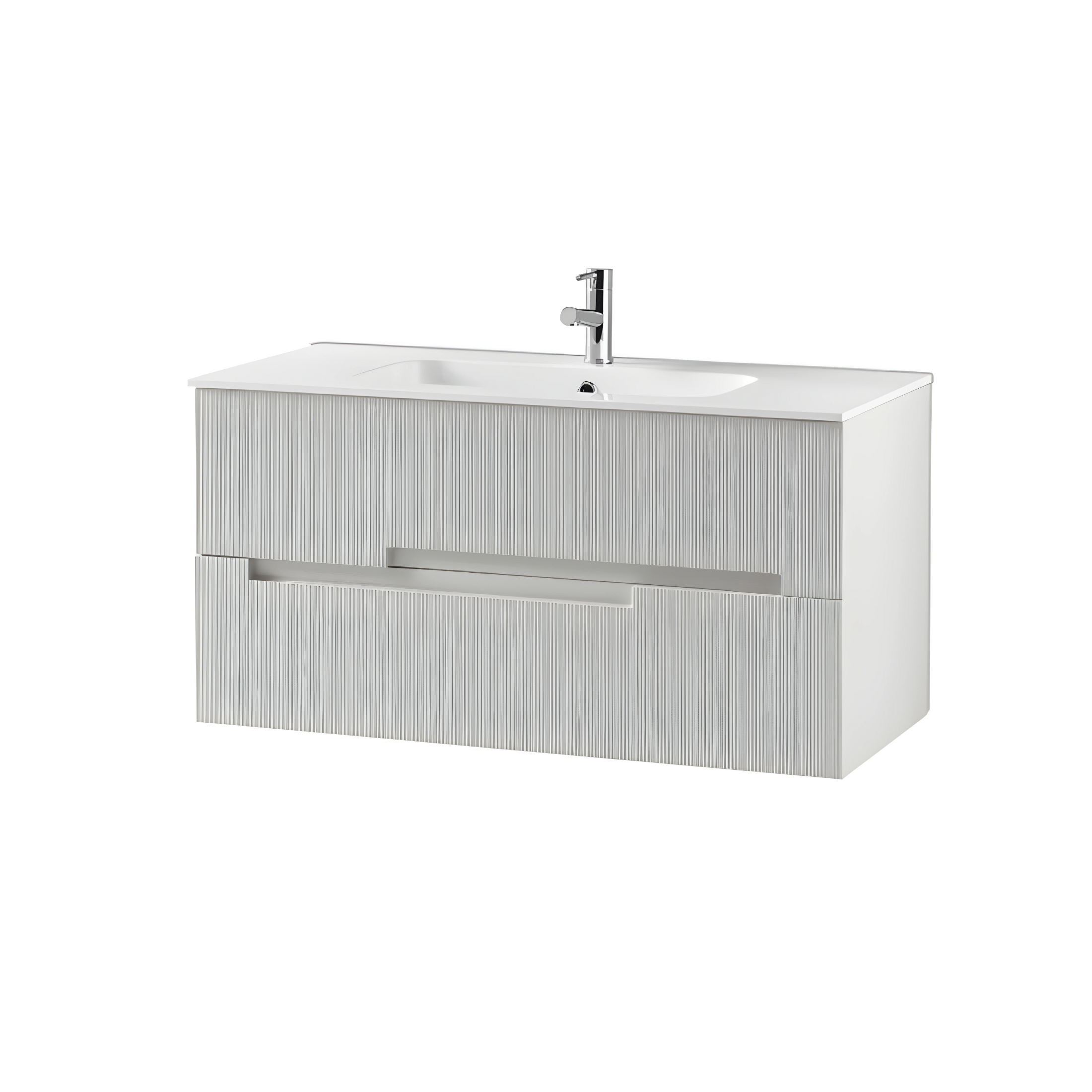 Mobile da bagno in legno "Righe100grip" con 2 cassetti lavabo e colonna sospesa