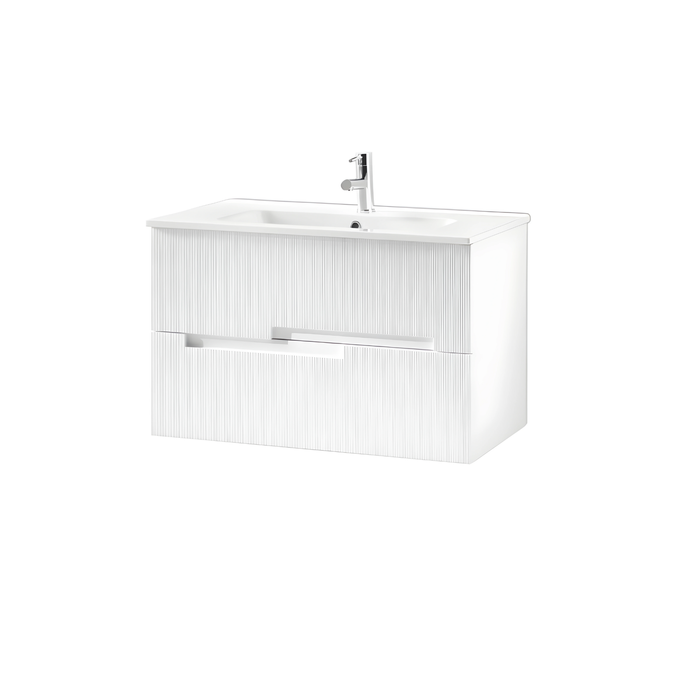 Mobile da bagno in legno 2 cassetti "Righe80" con lavabo e specchio Led