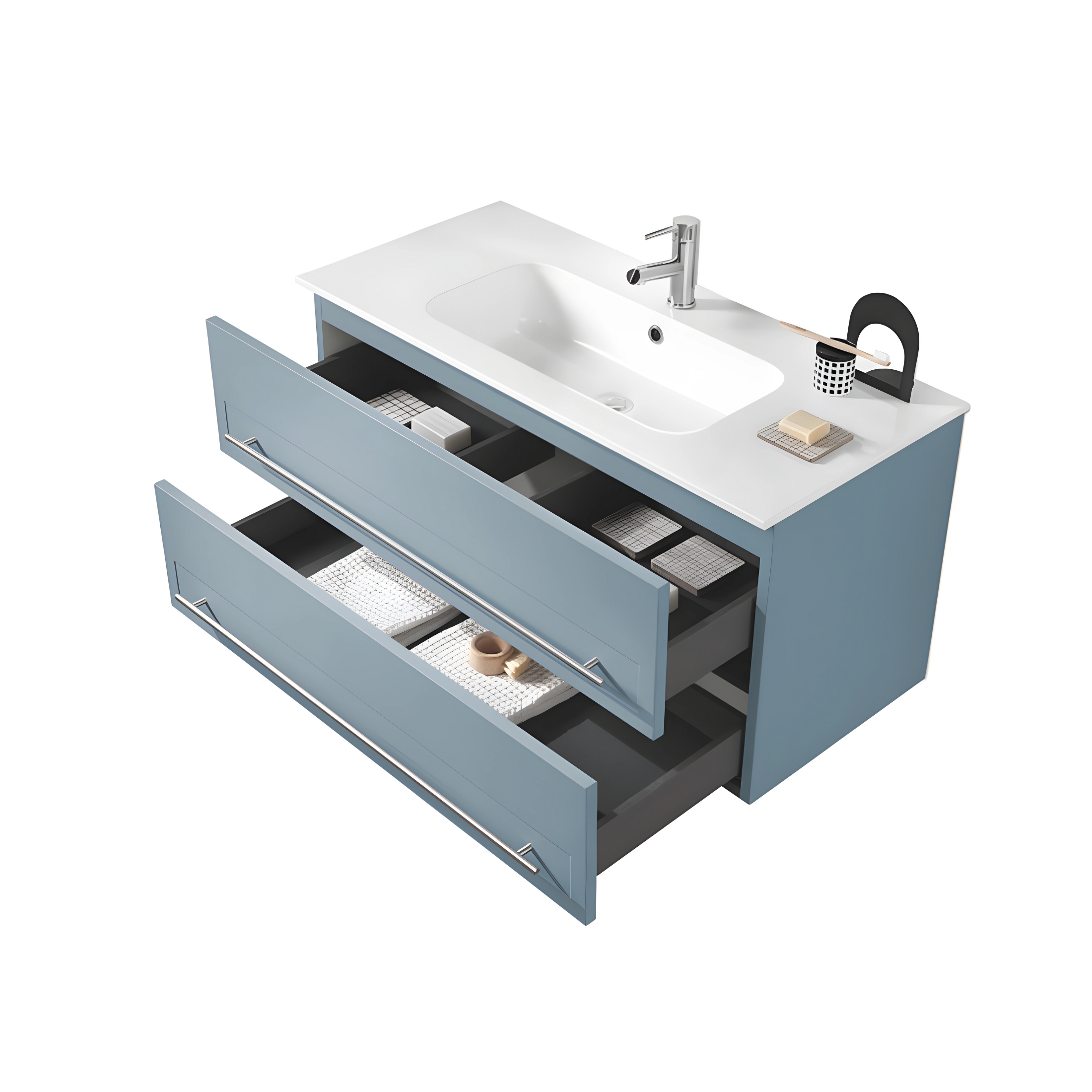 Mobile da bagno in legno 2 cassetti "Zoe100" con lavabo e specchio Led