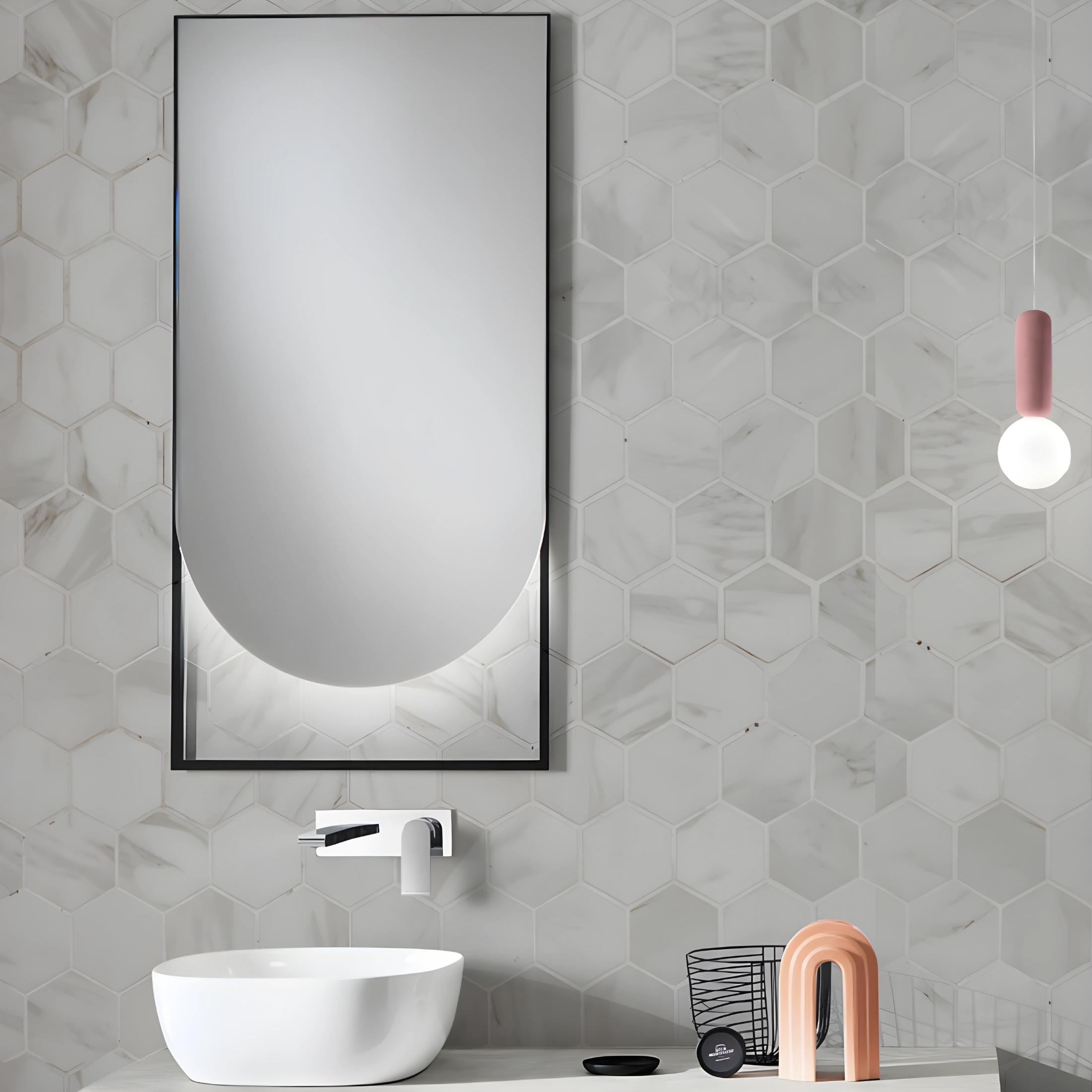 Mobile da bagno sospeso moderno "Benedict" con 2 cassetti lavabo e specchio Led