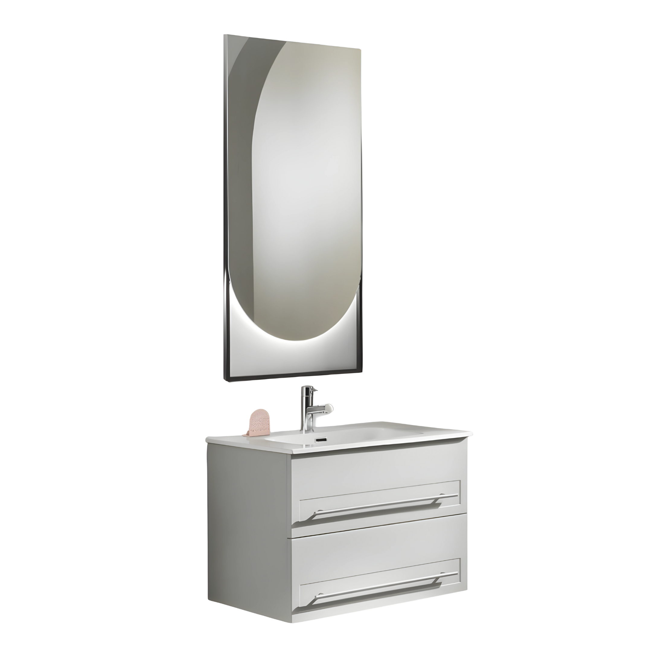 Mobile da bagno sospeso moderno "Benedict" con 2 cassetti lavabo e specchio Led