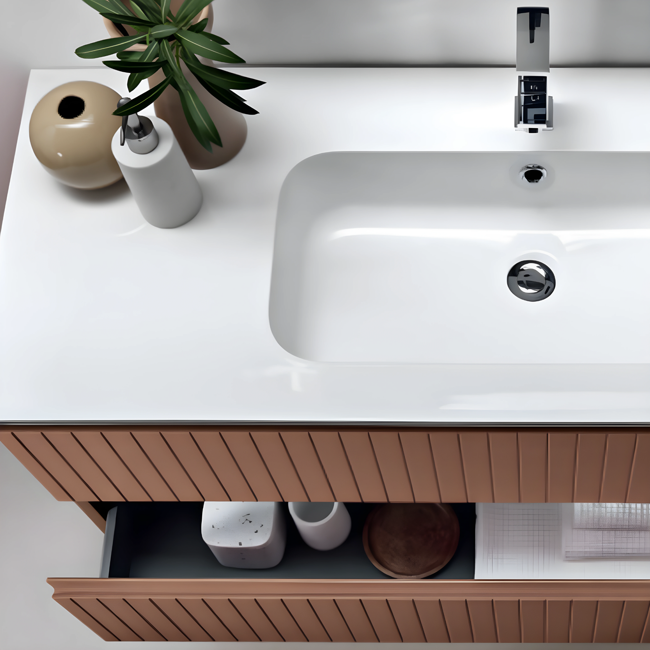 Mobile da bagno sospeso "Artico120ru" con 2 cassetti lavabo e specchio Led