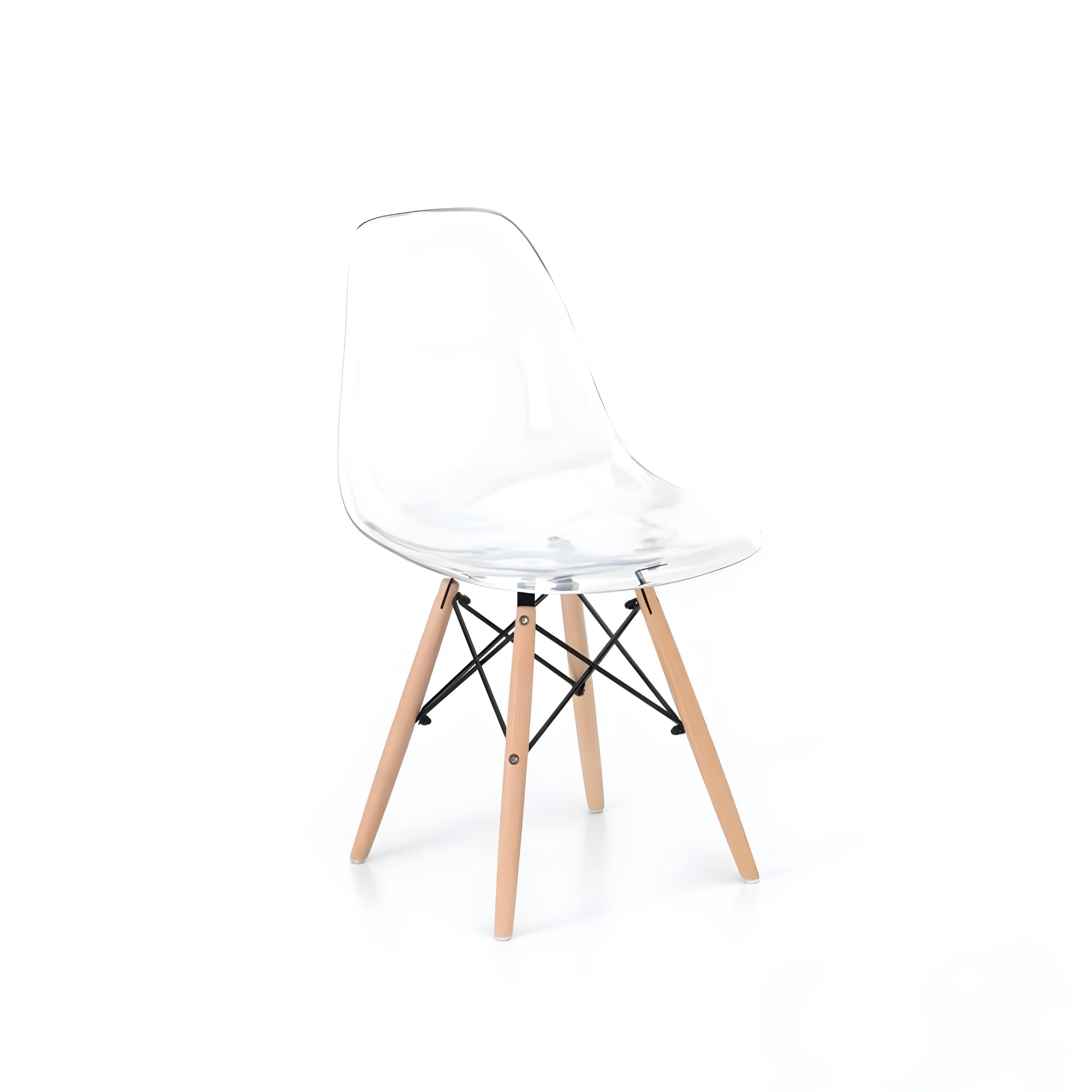 Silla transparente en policarbonato patas de madera "Isotta" sillón moderno 46x47 cm 82h