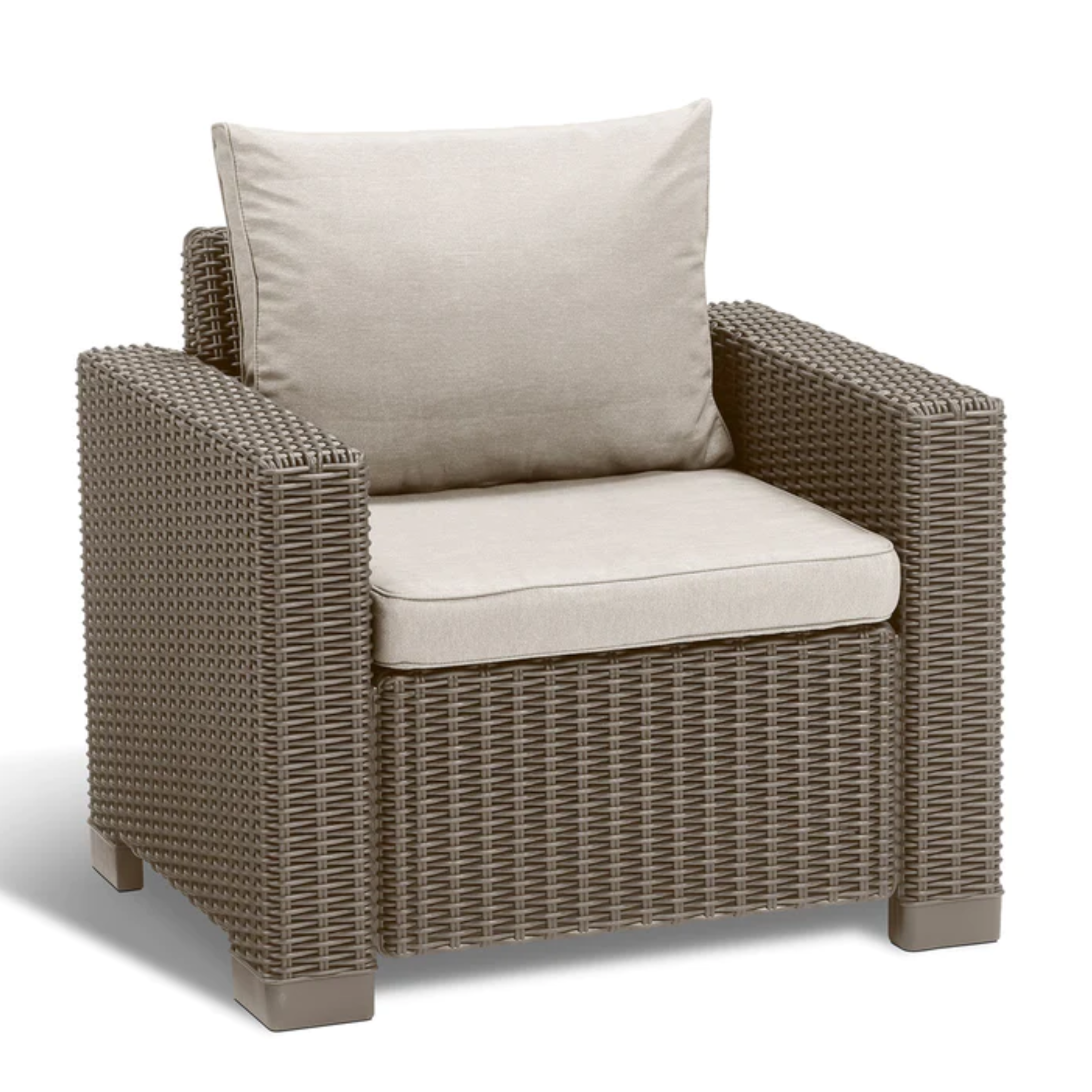 Lot de 2 fauteuils de jardin "California" en résine effet rotin avec coussins 83x68 cm 72h