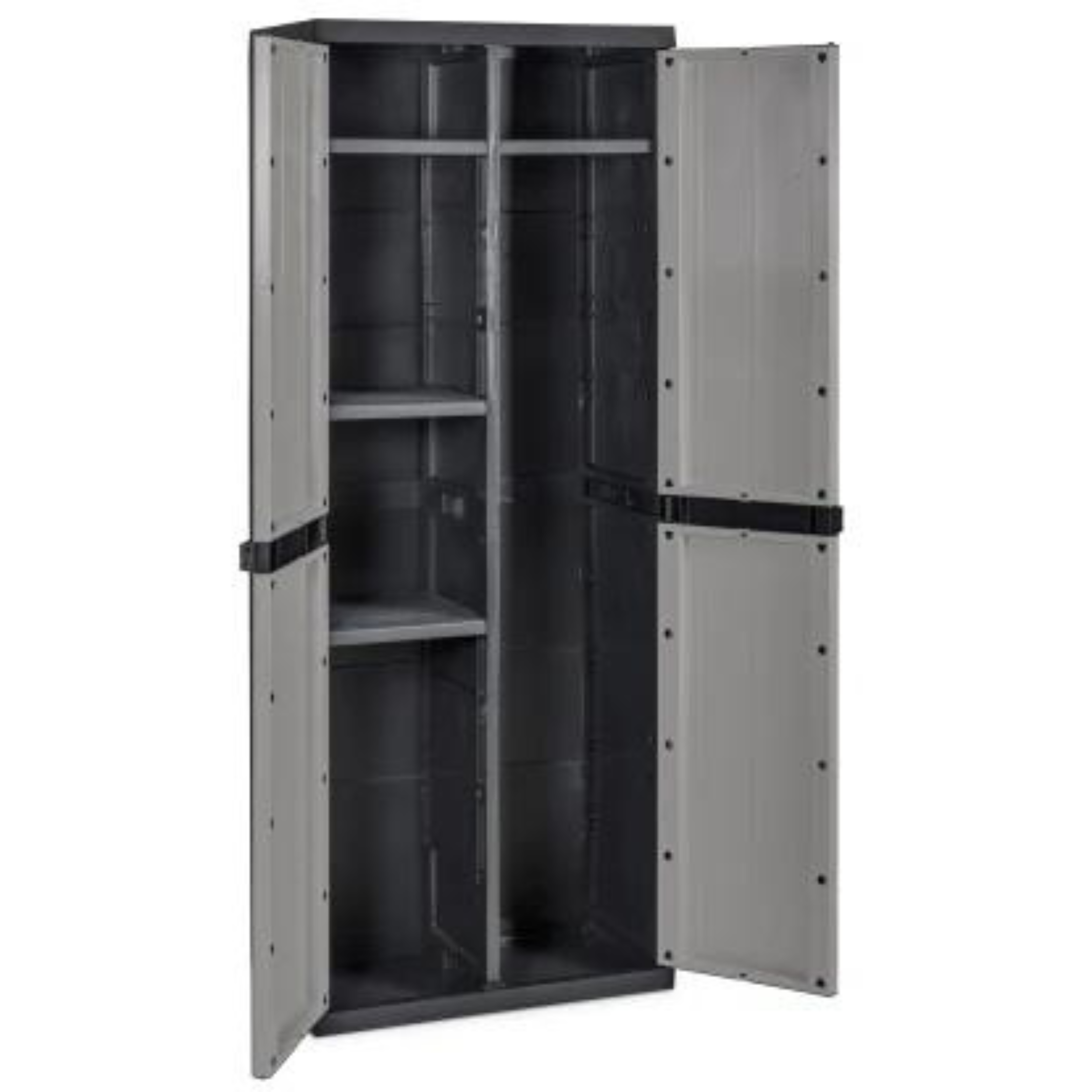 Armario de almacenamiento de 2 puertas de polipropileno con estantes en negro y gris tórtola