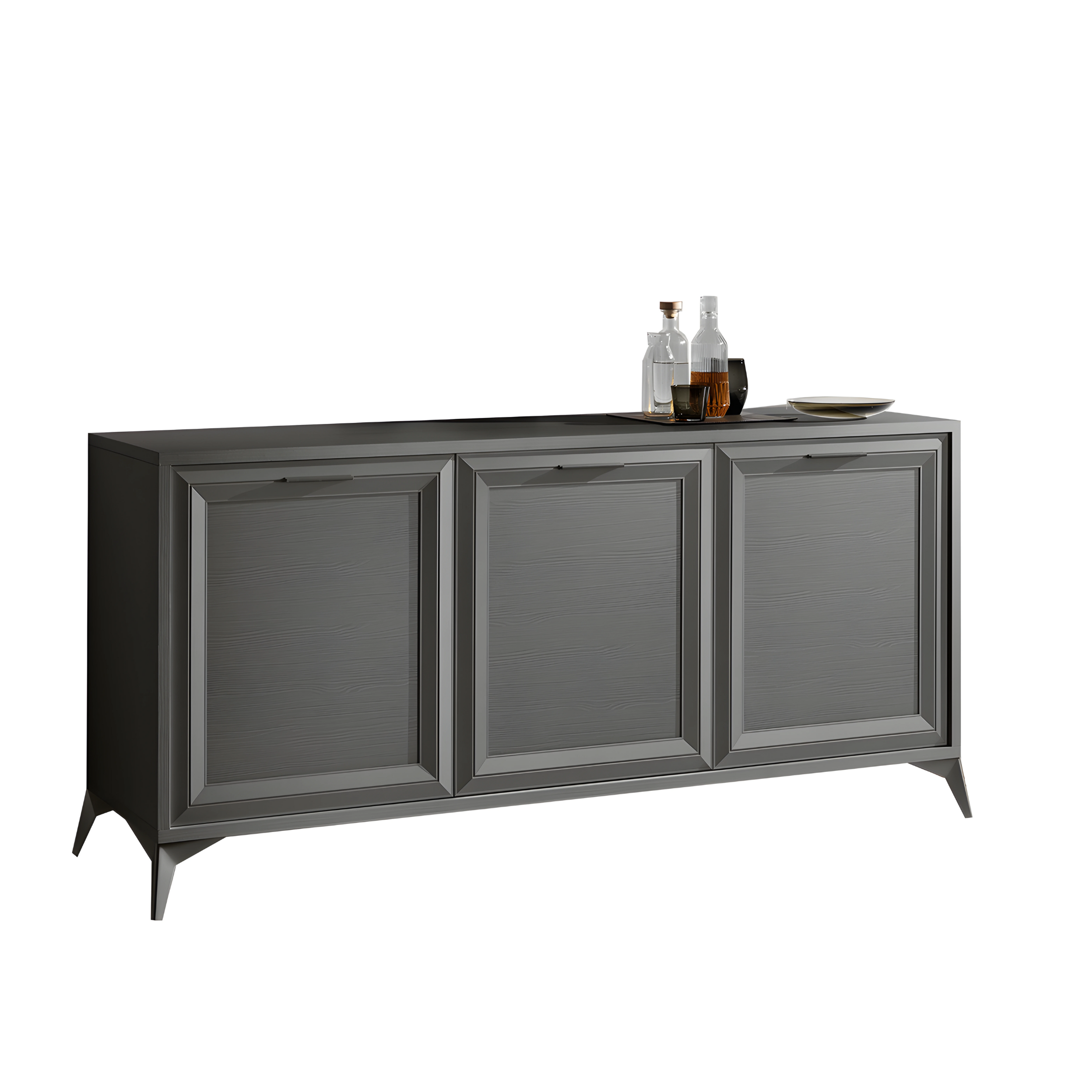 Buffet moderne 3 portes "Jazz" en bois gris London avec pieds en métal 185x51,5 cm 78,5h