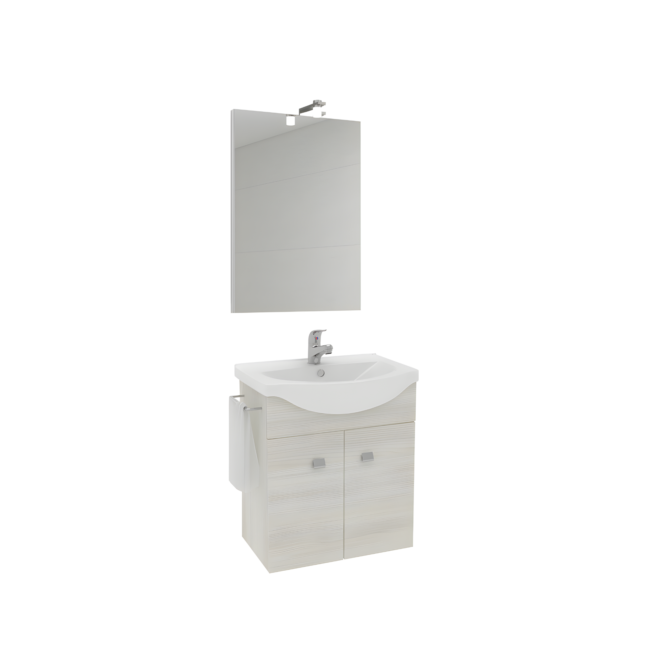 Mobile bagno sospeso "Moa55" con lavabo consolle e ante con maniglie cromate e specchio LED