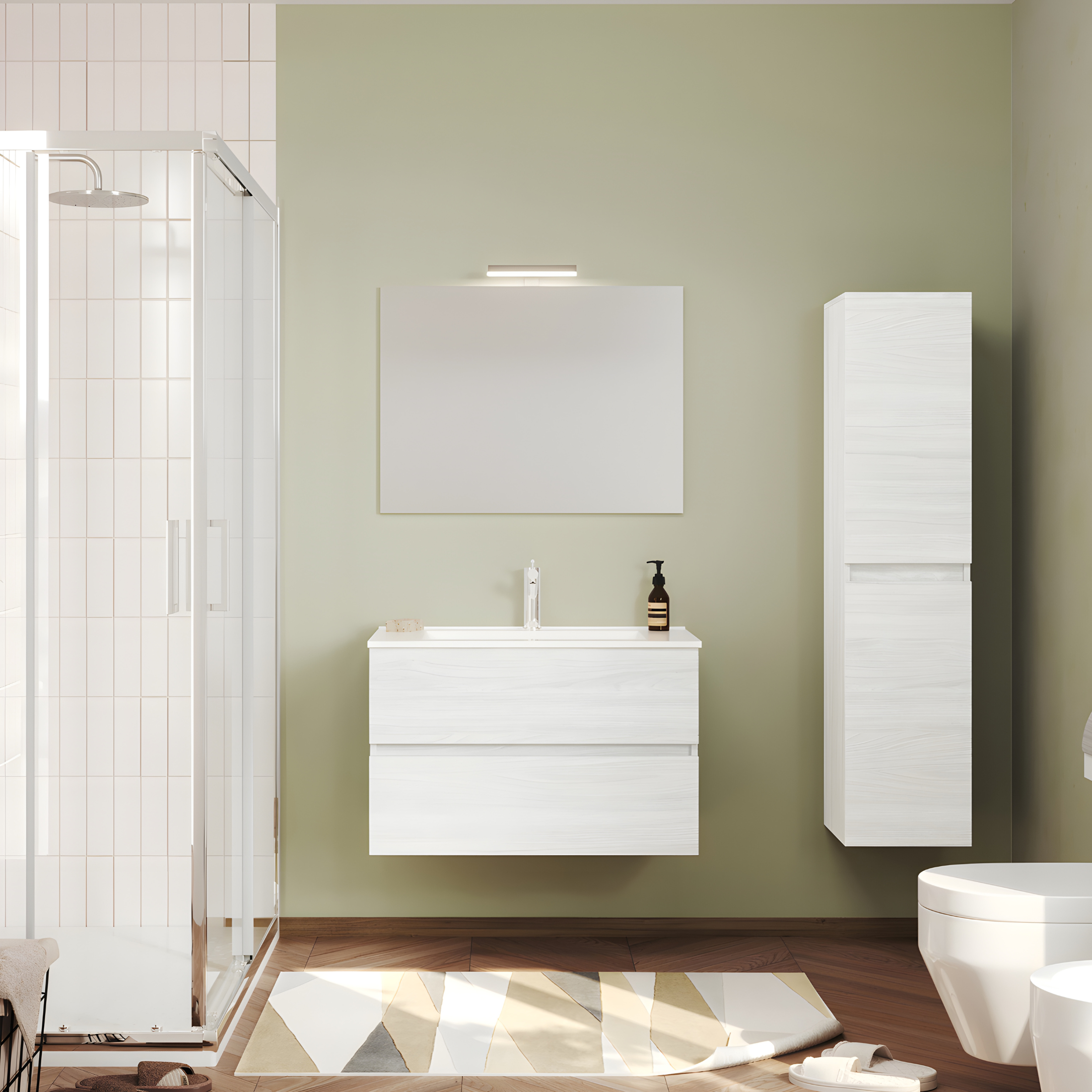 Mobili da bagno sospeso moderno "Tara" con 2 cassetti , lavabo da incasso e specchio LED