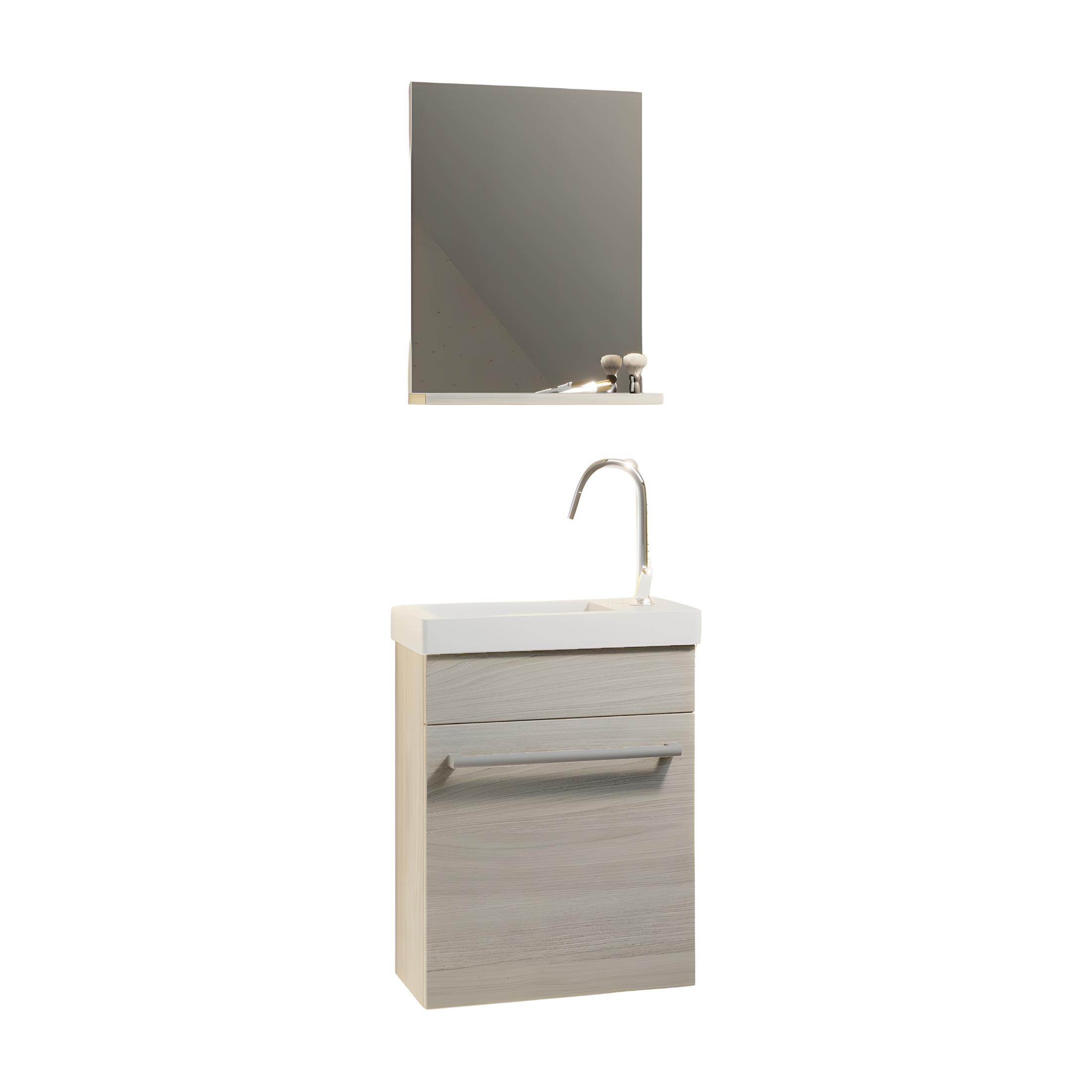 Mobile da bagno sospeso "Kalua" con lavabo in ceramica integrato e specchiera con mensola cm 42x23 105h