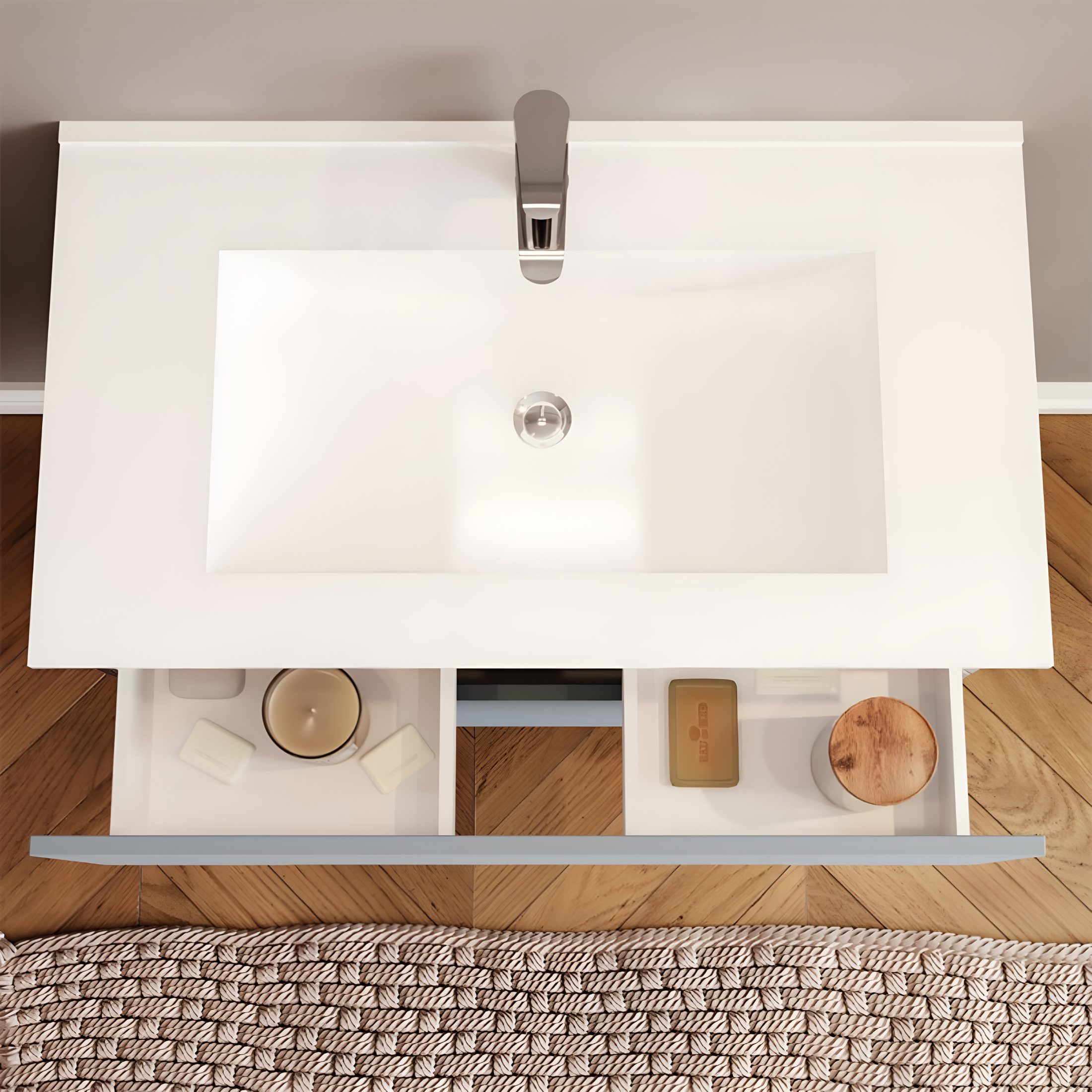 Set di mobili da bagno "Rhovan" con base, lavabo e specchio LED