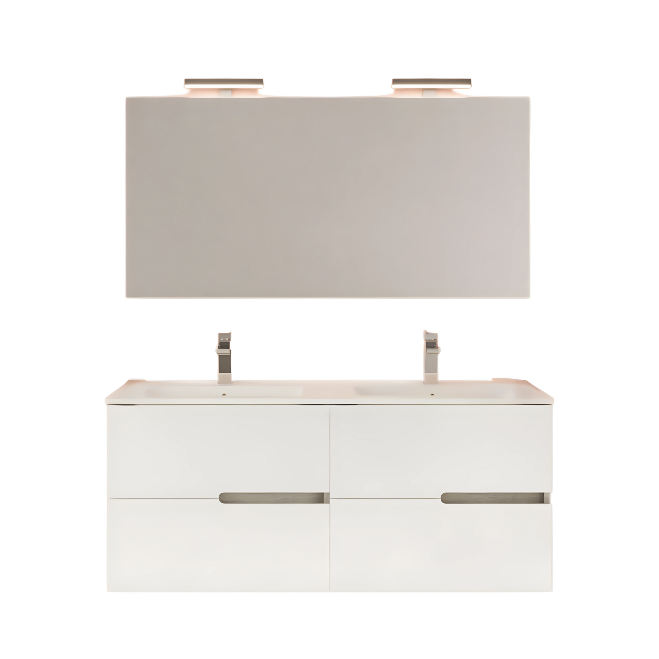 Mobile bagno sospeso moderno "Sara" in legno con 2 cassetti lavabo e specchio LED