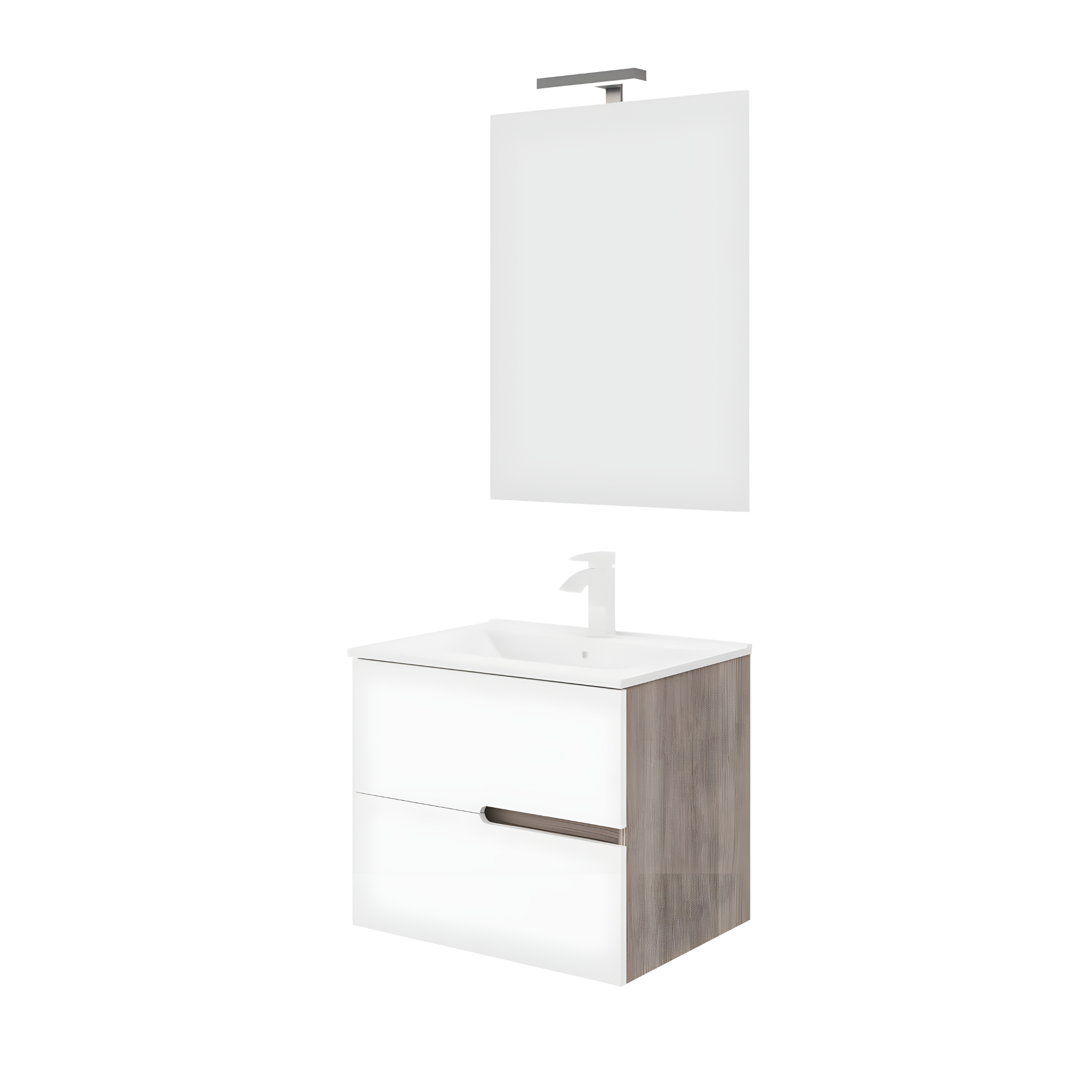 Mobile bagno sospeso moderno "Sara" in legno con 2 cassetti lavabo e specchio LED