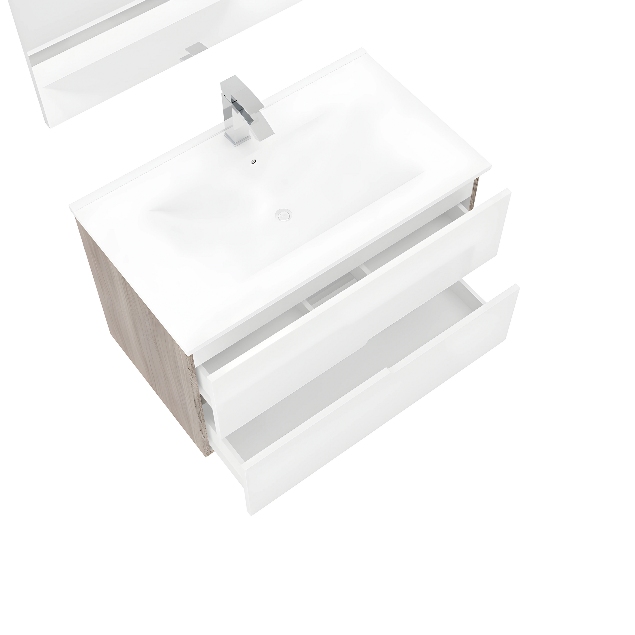 Mobile bagno sospeso moderno "Sara" in legno con 2 cassetti lavabo e specchio LED