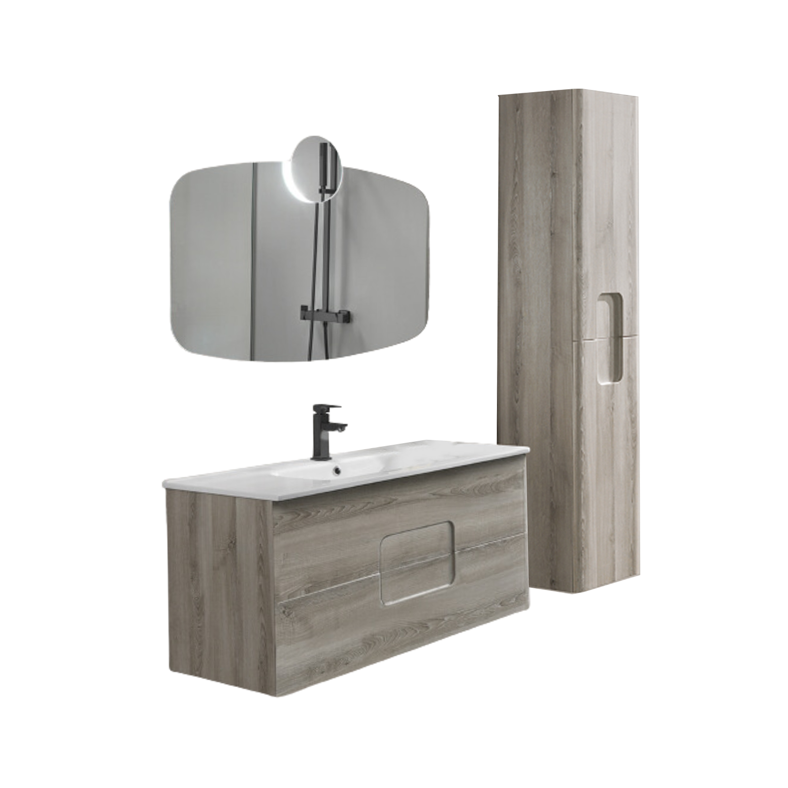 Mobile bagno sospeso "Jenna120" 2 cassetti lavabo e specchio con colonna