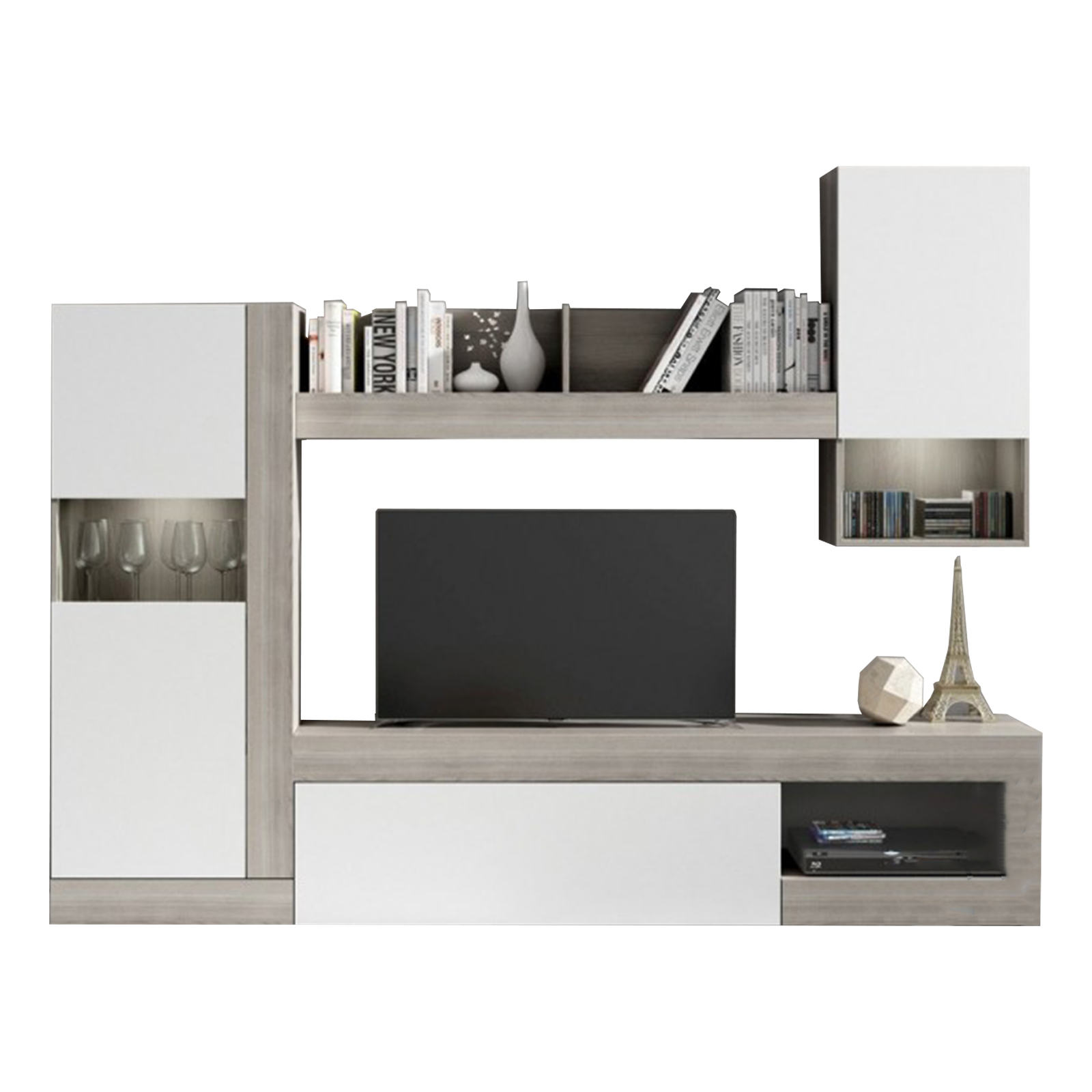 Kit Parete Living Roomy in legno rovere nodoso bianco da soggiorno