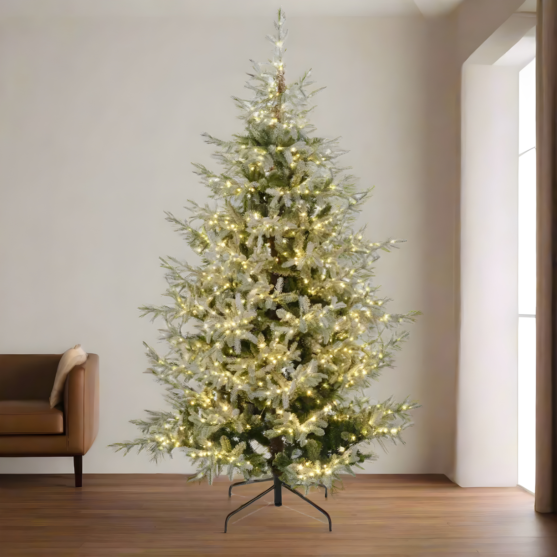 Albero di Natale innevato "Sistem flok" con micro led in PE effetto Real Touch + PVC + Flock