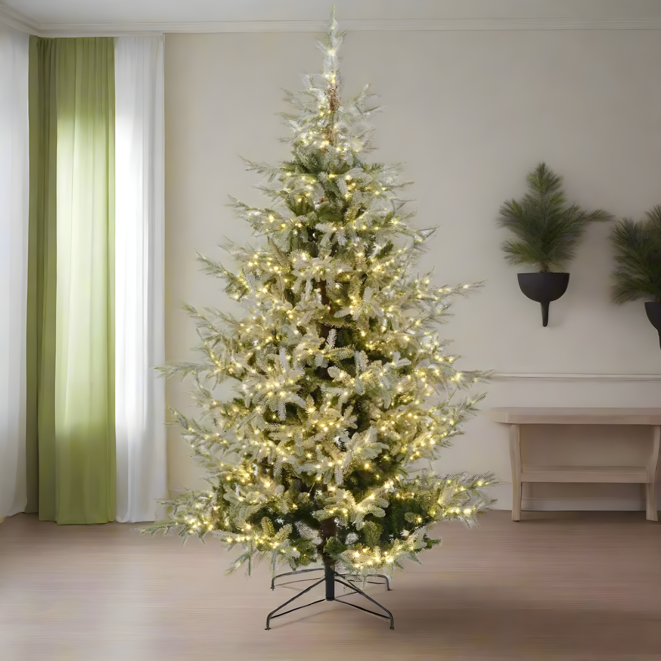 Albero di Natale innevato "Sistem flok" con micro led in PE effetto Real Touch + PVC + Flock