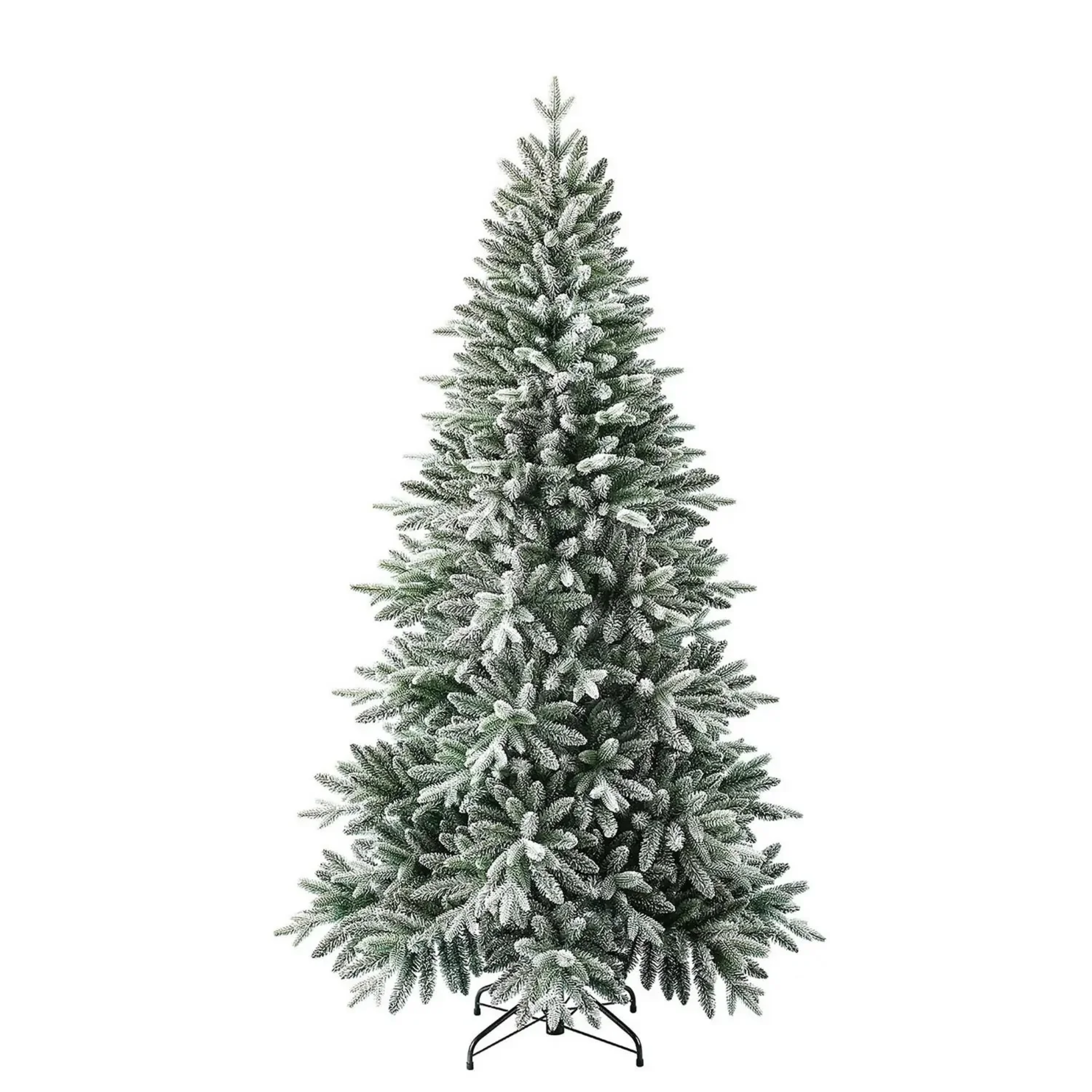 Sapin de Noël enneigé fin "Flocon de neige" en PE effet toucher réel + PVC + flock h210 cm