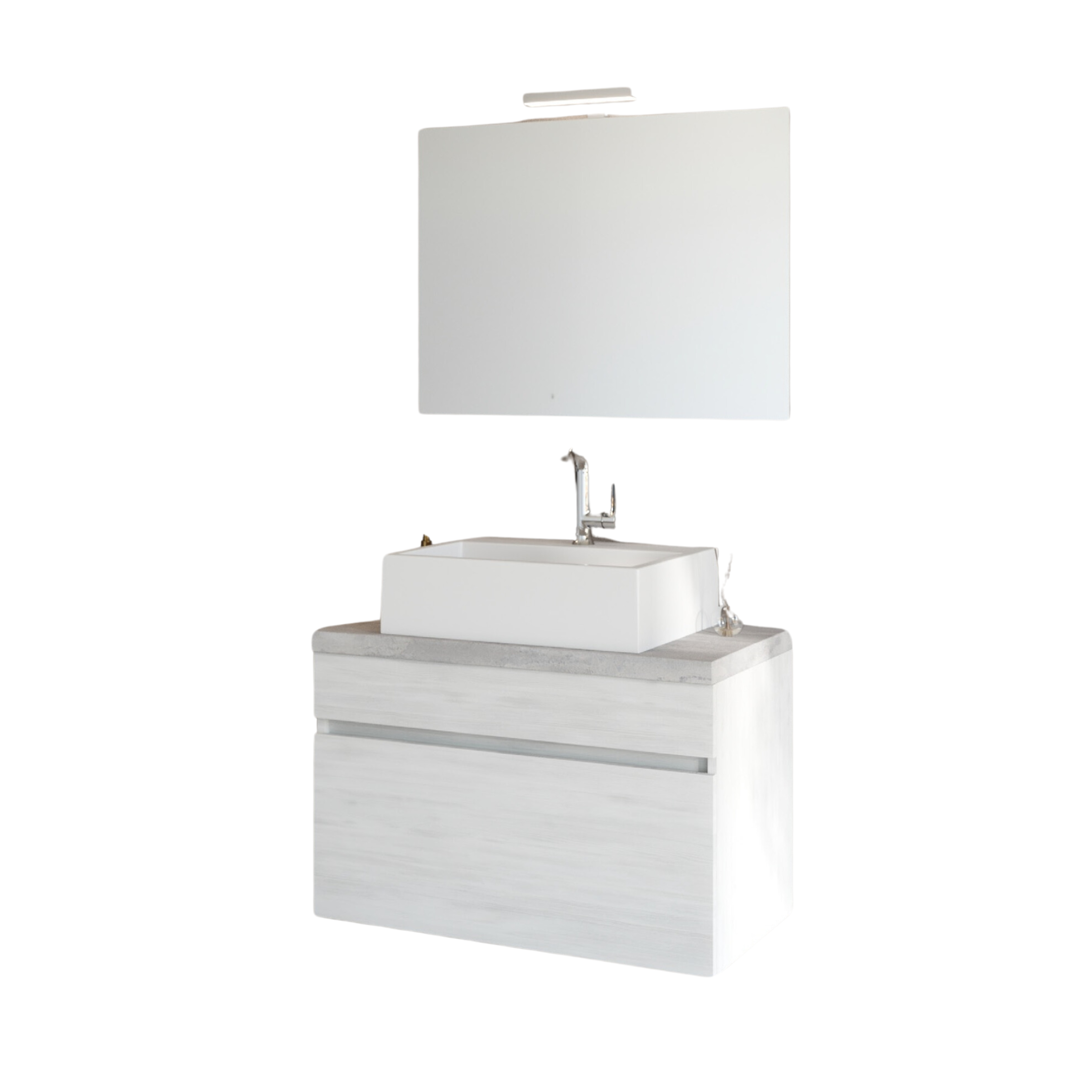 Mobile da bagno sospeso moderno "Velira1" in legno con top e specchio LED