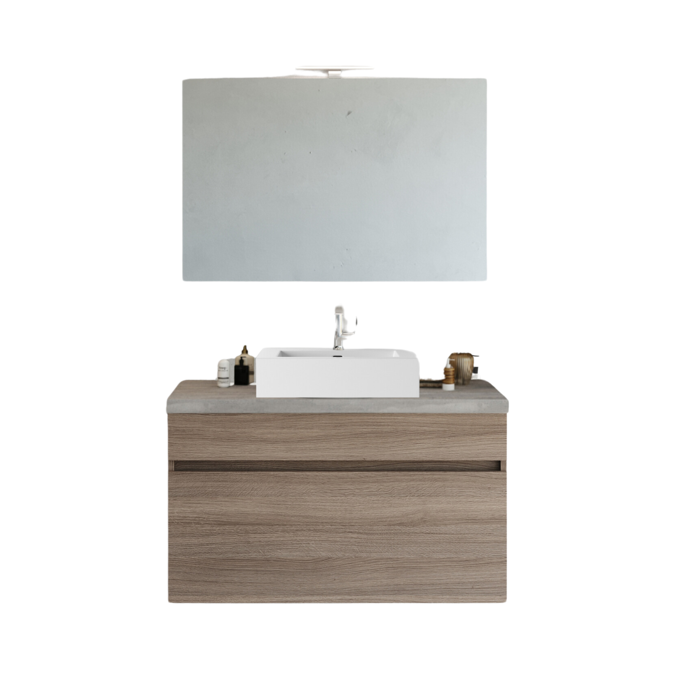 Mobile da bagno sospeso moderno "Velira1" in legno con top e specchio LED