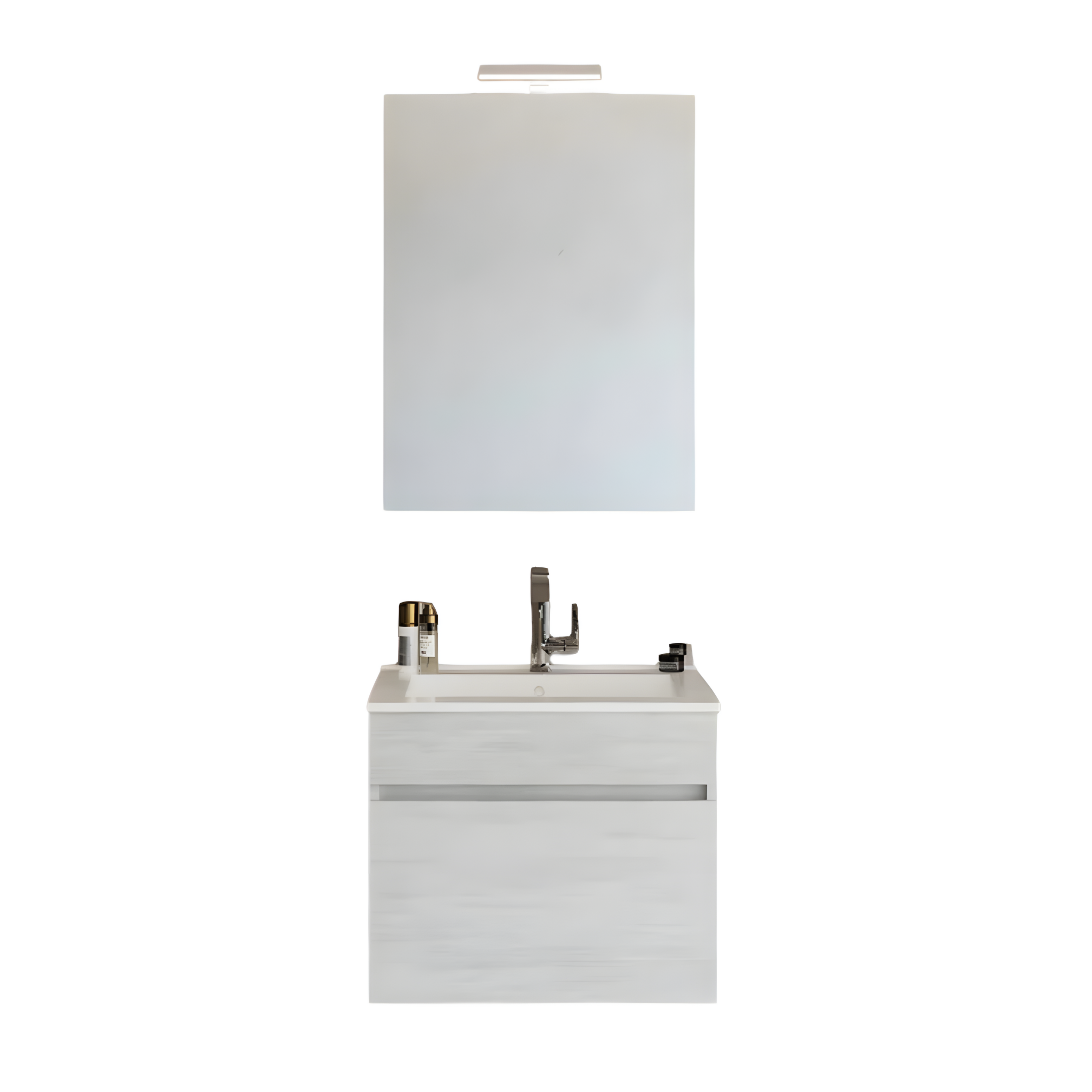 Set da bagno sospeso moderno "Velira" con lavabo integrato e specchio LED