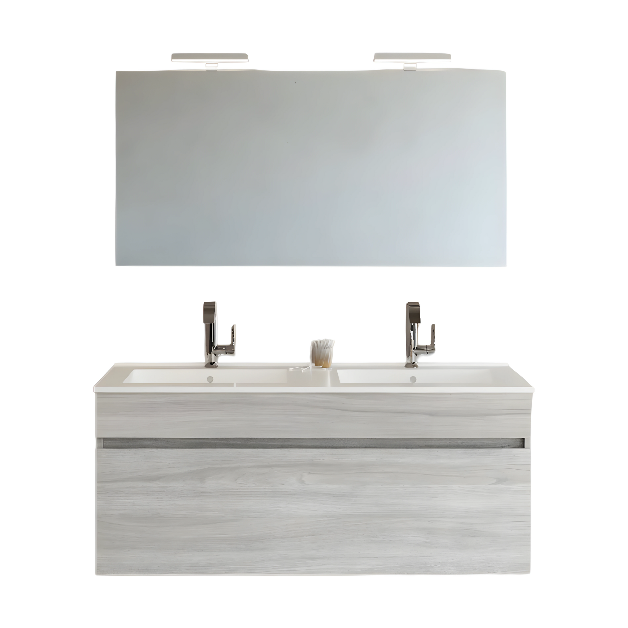 Set da bagno sospeso moderno "Velira" con lavabo integrato e specchio LED