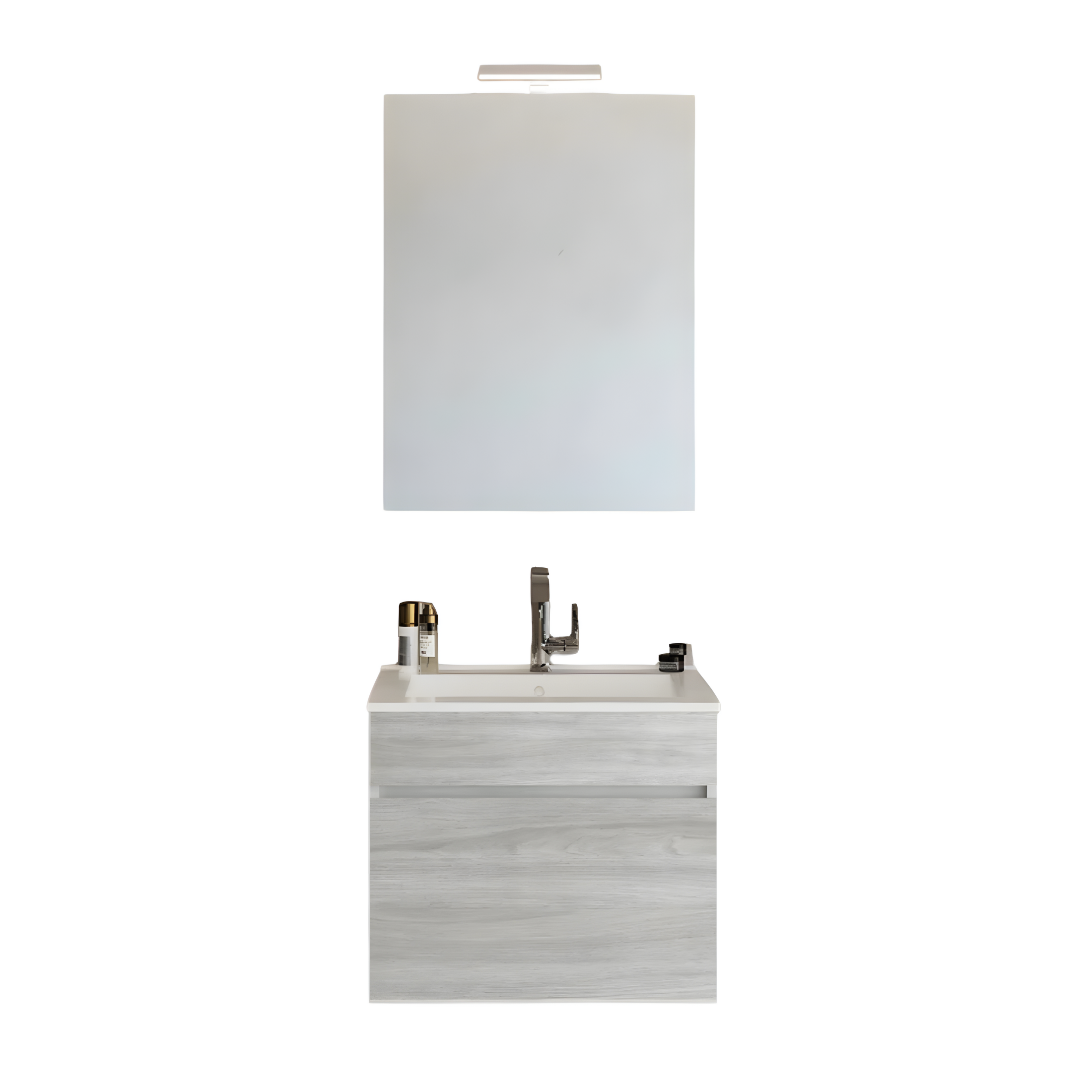 Set da bagno sospeso moderno "Velira" con lavabo integrato e specchio LED