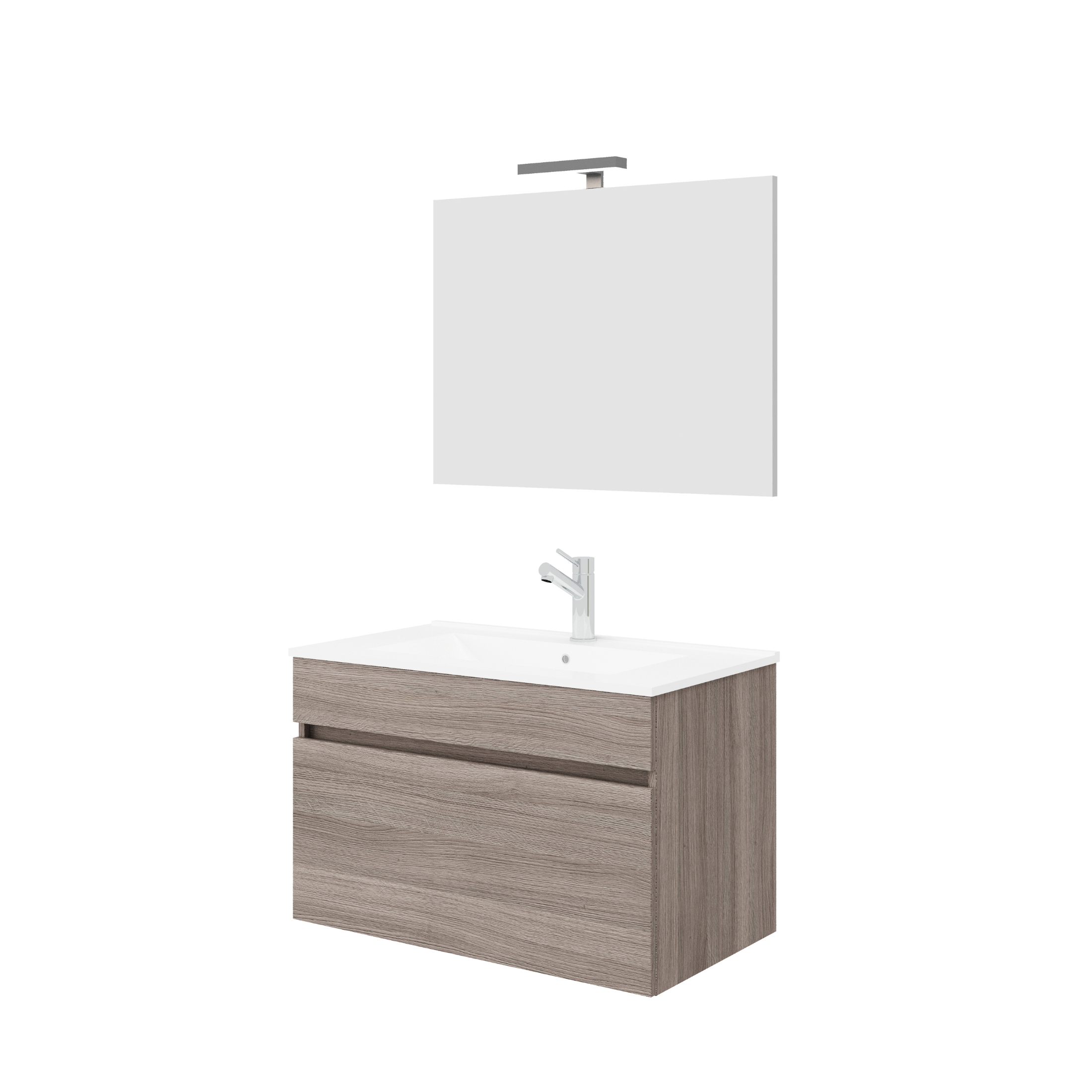 Set da bagno sospeso moderno "Velira" con lavabo integrato e specchio LED