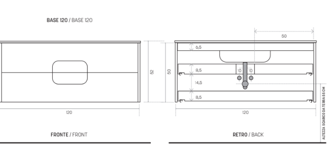 Meuble de salle de bain suspendu "Arco120" 2 tiroirs, lavabo et miroir avec colonne