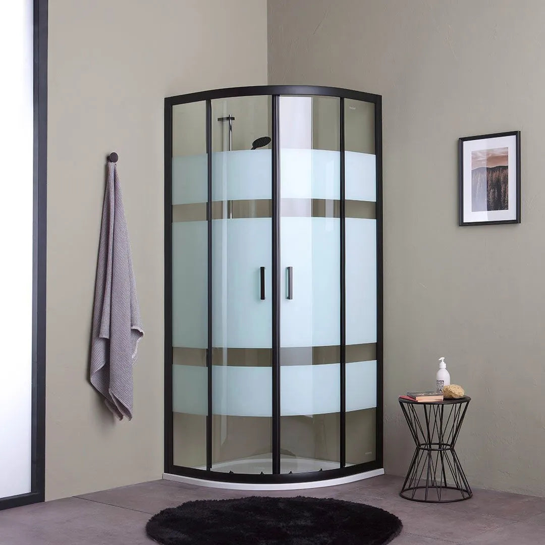 Box doccia bagno semicircolare "Cielo One" in cristallo serigrafato telaio nero opaco