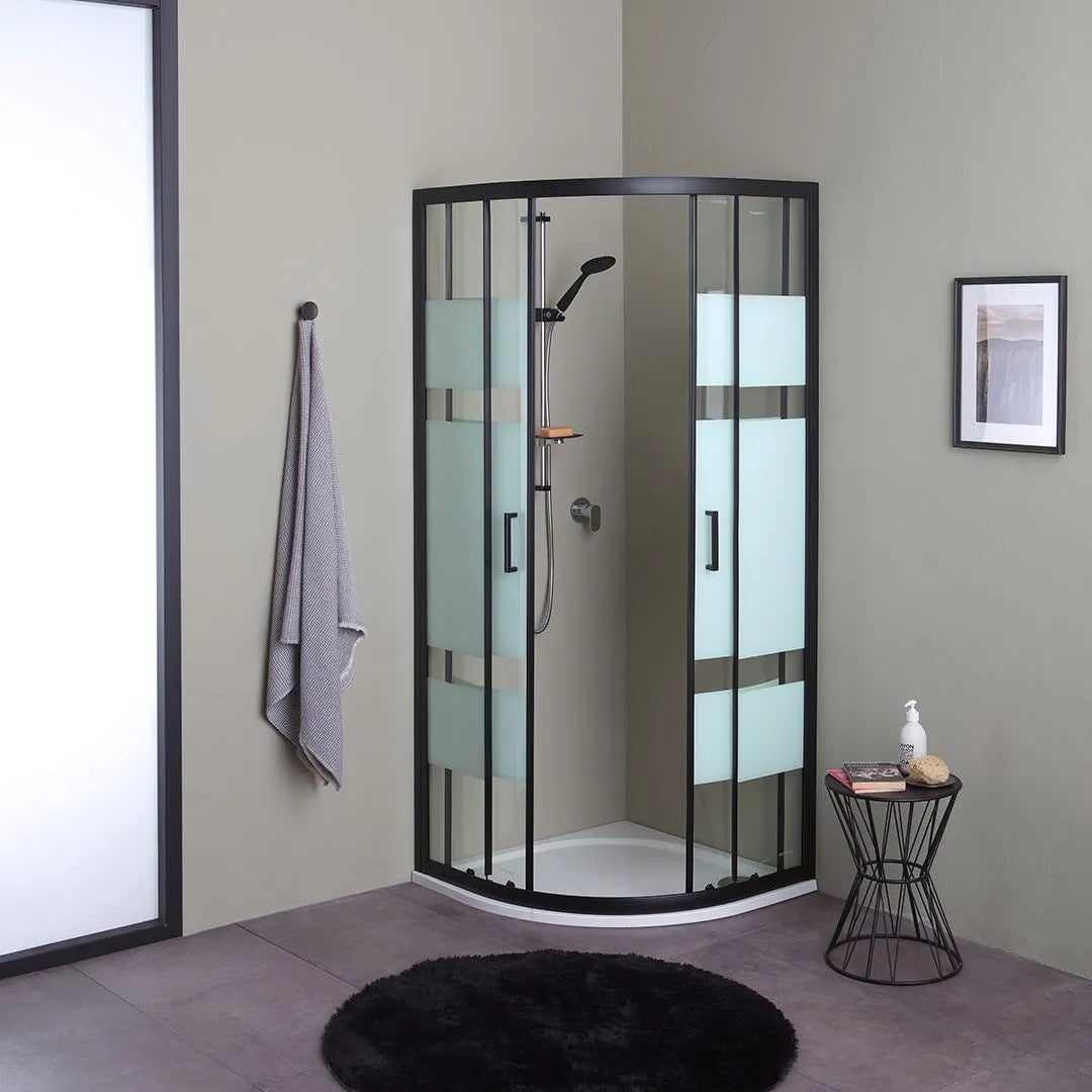 Box doccia bagno semicircolare "Cielo One" in cristallo serigrafato telaio nero opaco