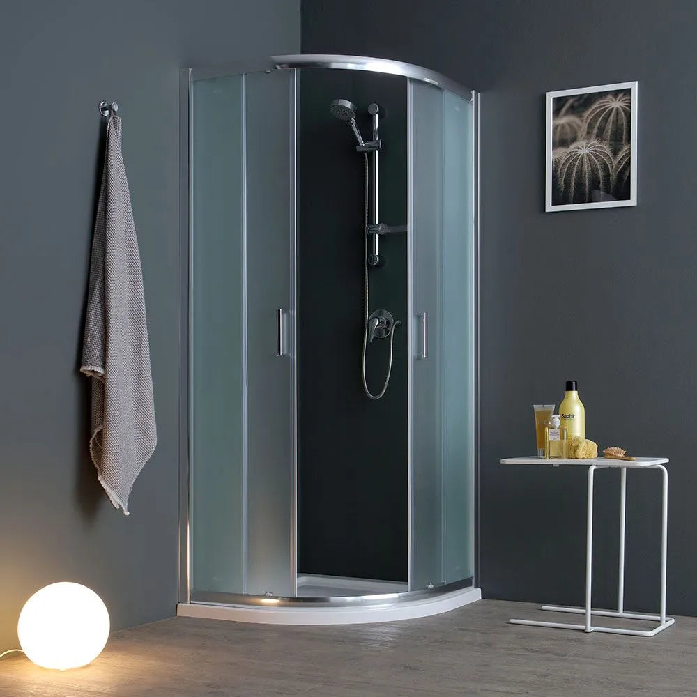 Box doccia angolare scorrevole semicircolare "Genova" in vetro temperato satinato h 185 cm