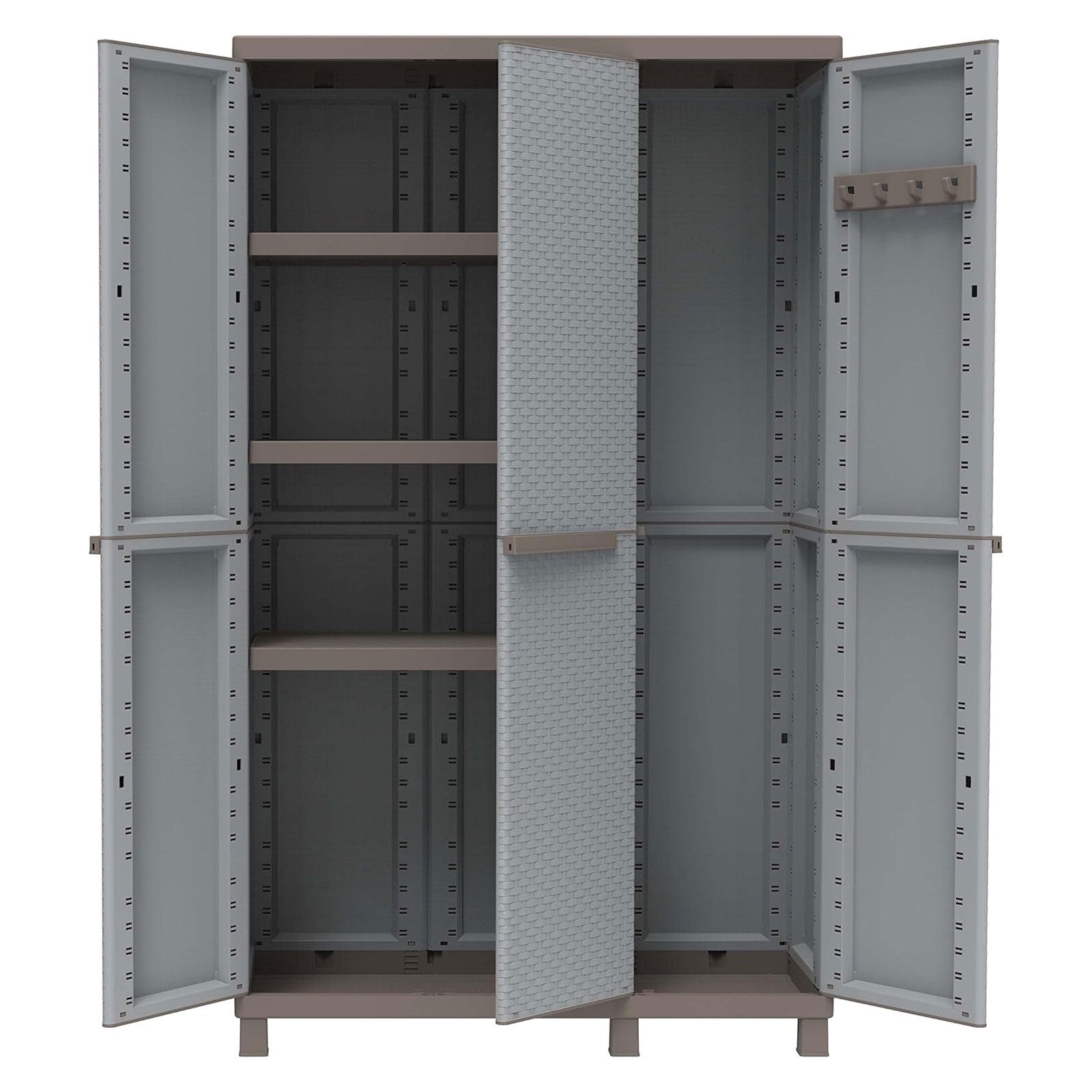 Armoire à balais Terry C-Rattan gris pour extérieur avec 2 portes et étagères en plastique