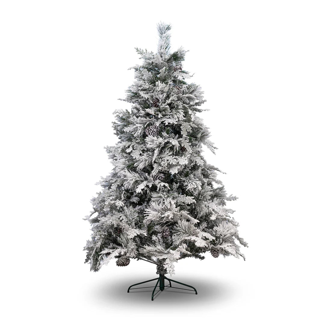 Albero di natale innevato con Pigne "Viro" in PE Effetto Real Touch + PP Effetto Aghi di Pino