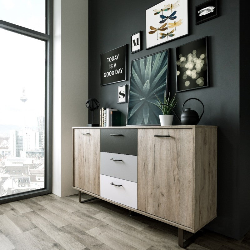Madia 2 ante 3 cassetti in legno "Orlando" piedi in metallo cm 160x35 86h
