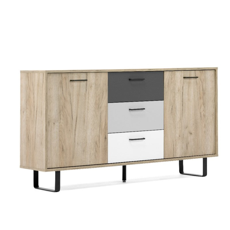 Madia 2 ante 3 cassetti in legno "Orlando" piedi in metallo cm 160x35 86h