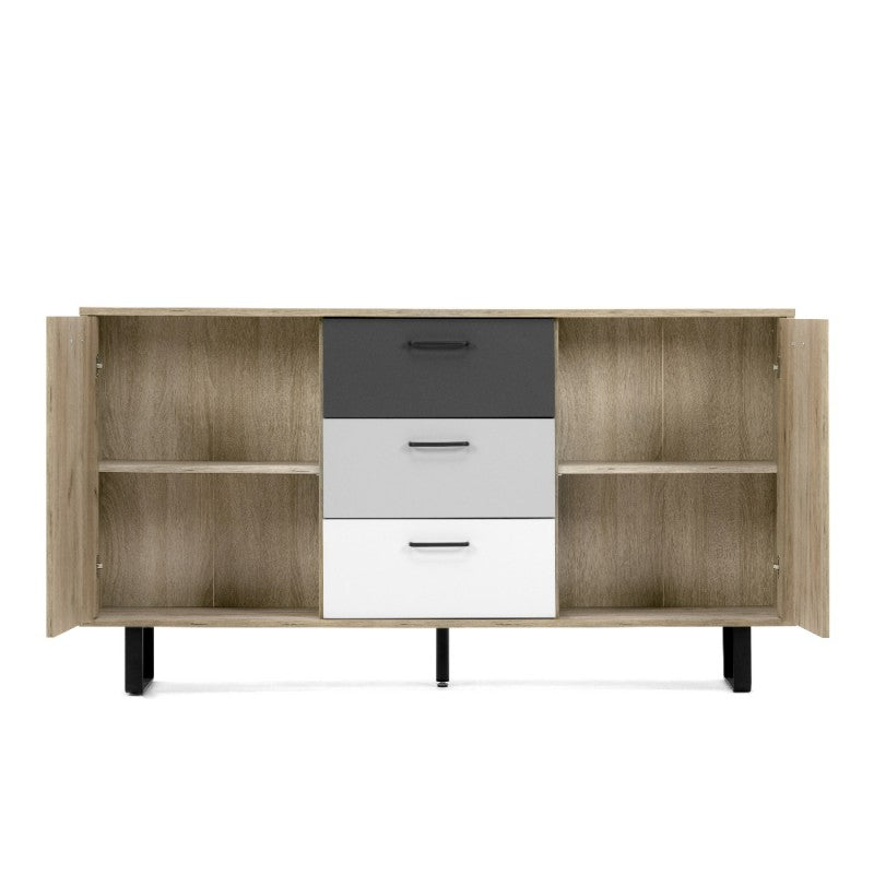 Madia 2 ante 3 cassetti in legno "Orlando" piedi in metallo cm 160x35 86h