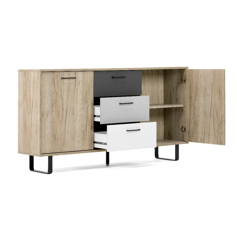 Madia 2 ante 3 cassetti in legno "Orlando" piedi in metallo cm 160x35 86h