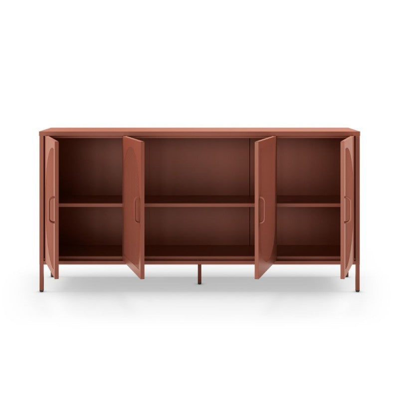 Madia 4 ante in metallo "Tayra" moderna 3 ripiani terracotta cm 160x40 90h