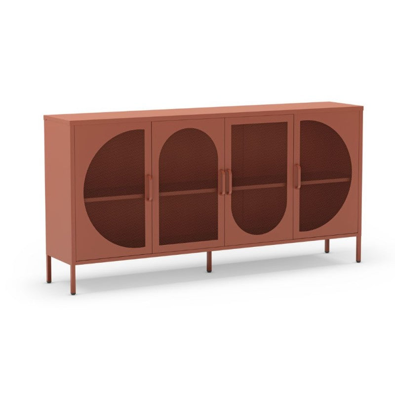 Madia 4 ante in metallo "Tayra" moderna 3 ripiani terracotta cm 160x40 90h