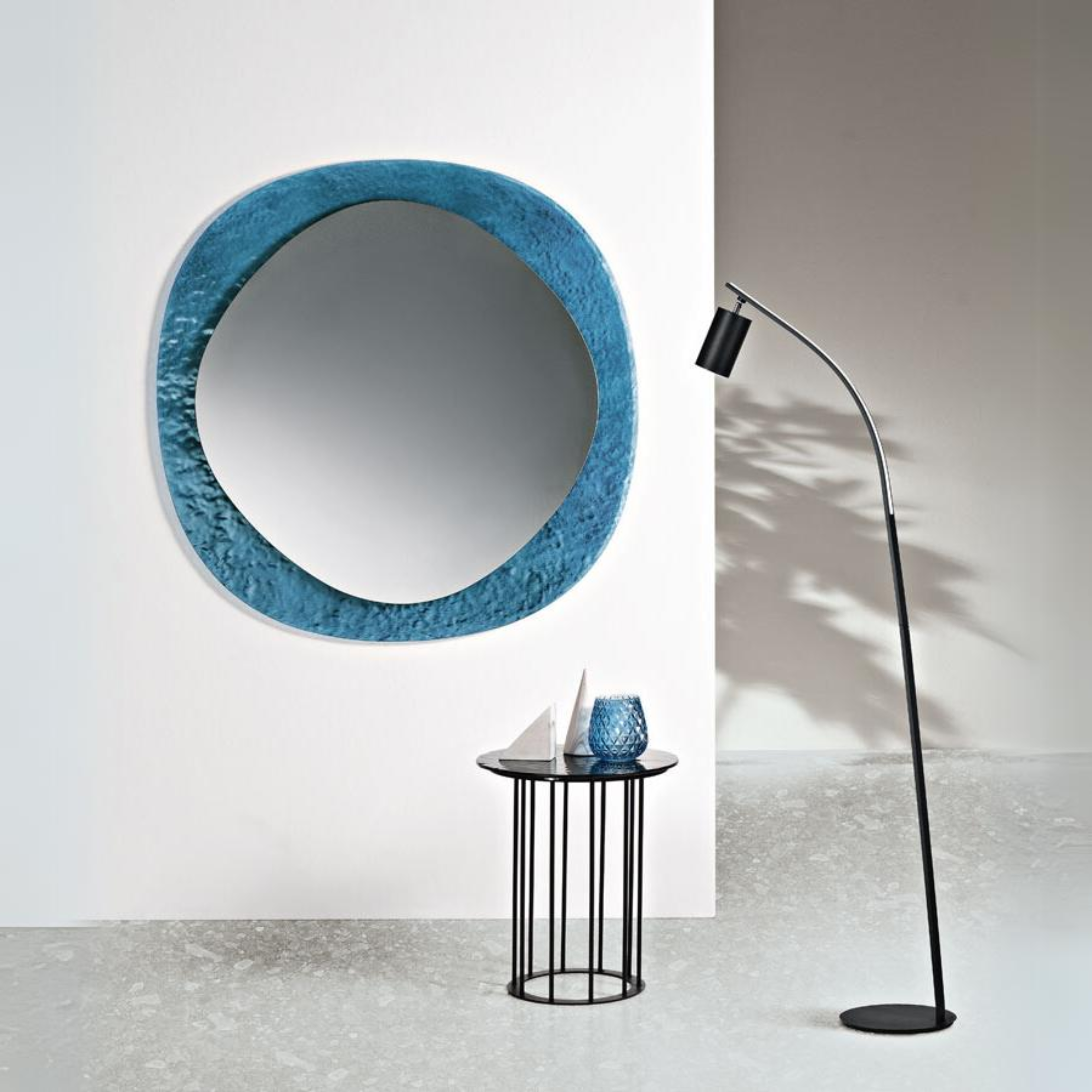 Miroir rond moderne "Curve" avec cadre en verre Ø 120x120 cm