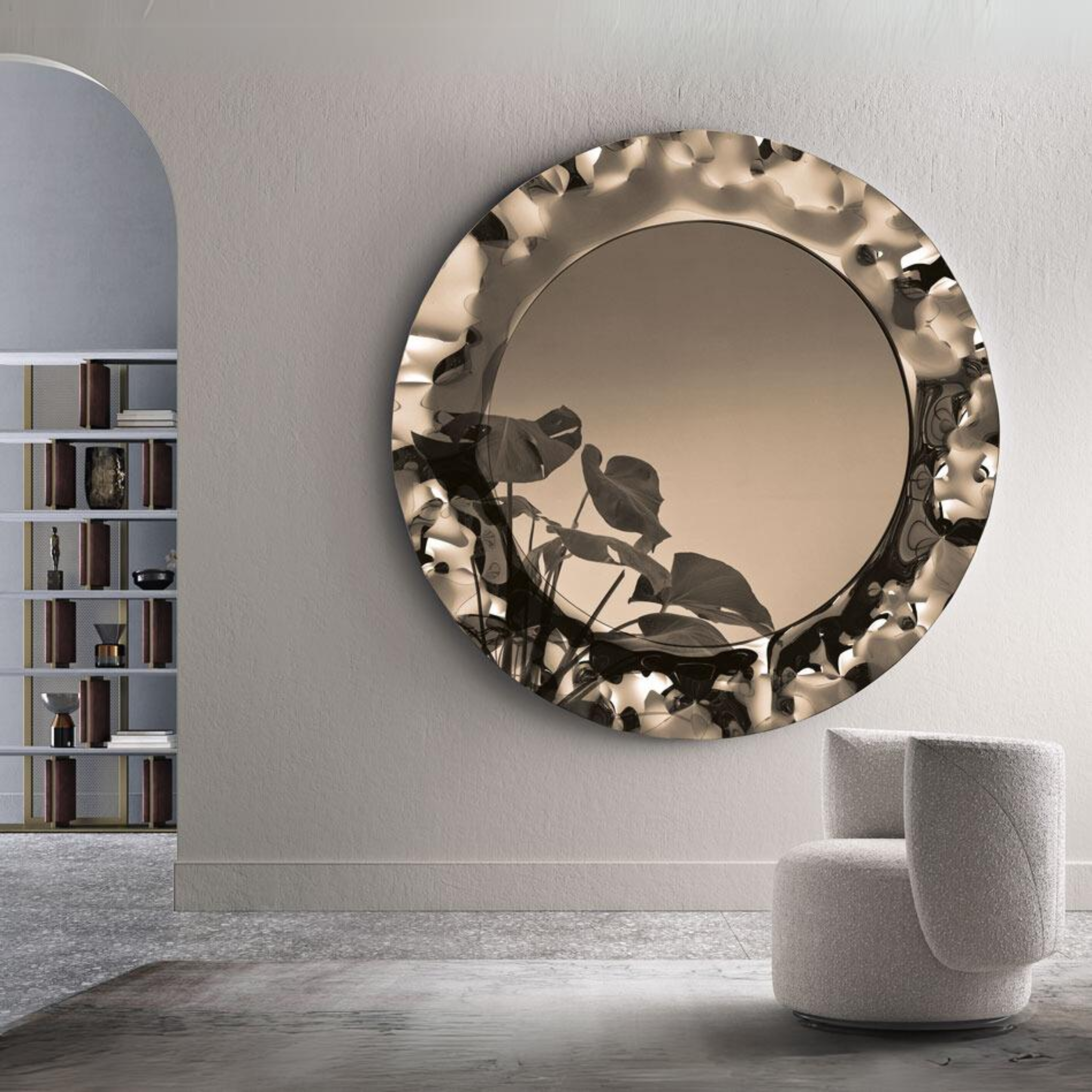 Miroir rond moderne "Dance" avec cadre en verre ondulé Ø 90/120/180 cm