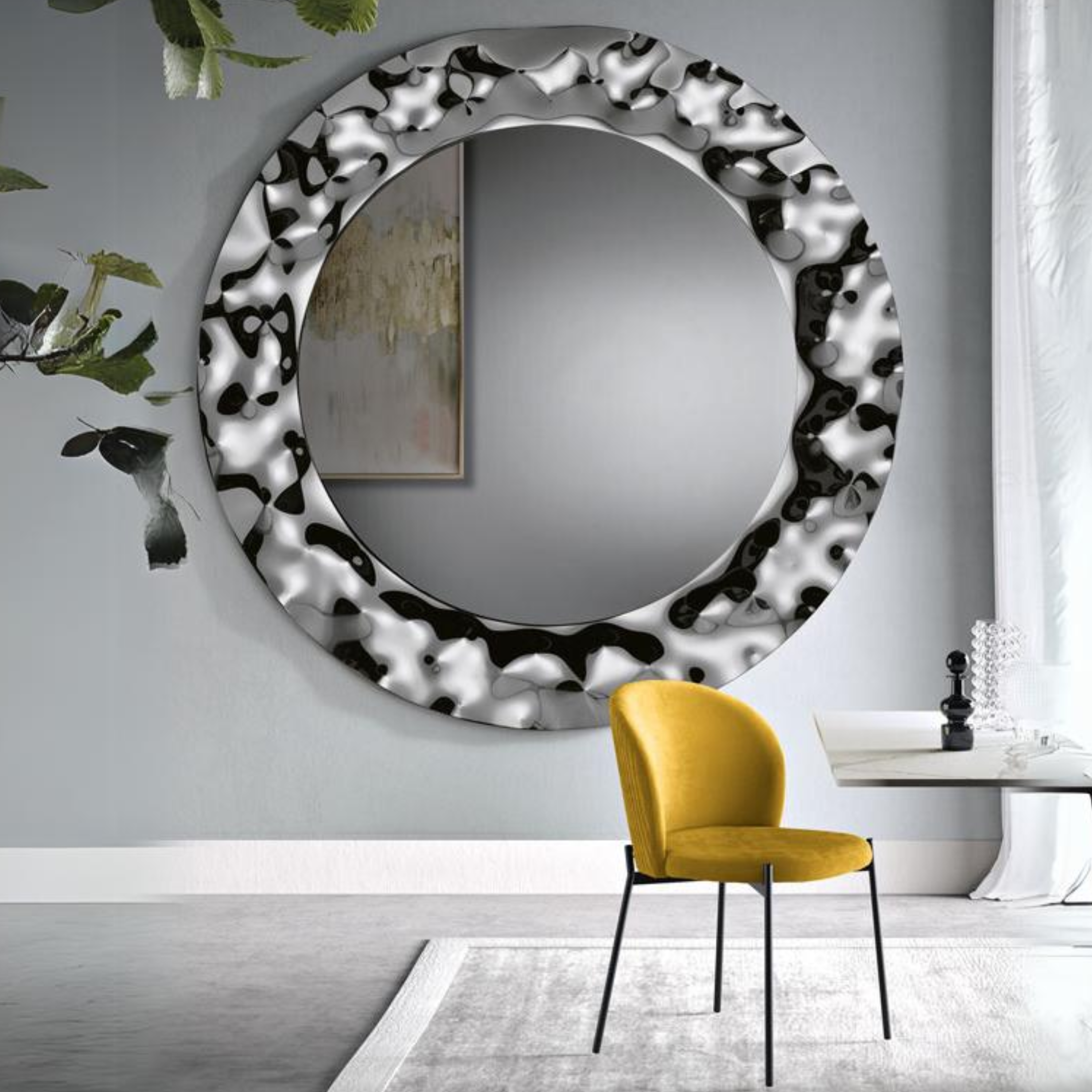 Miroir rond moderne "Dance" avec cadre en verre ondulé Ø 90/120/180 cm