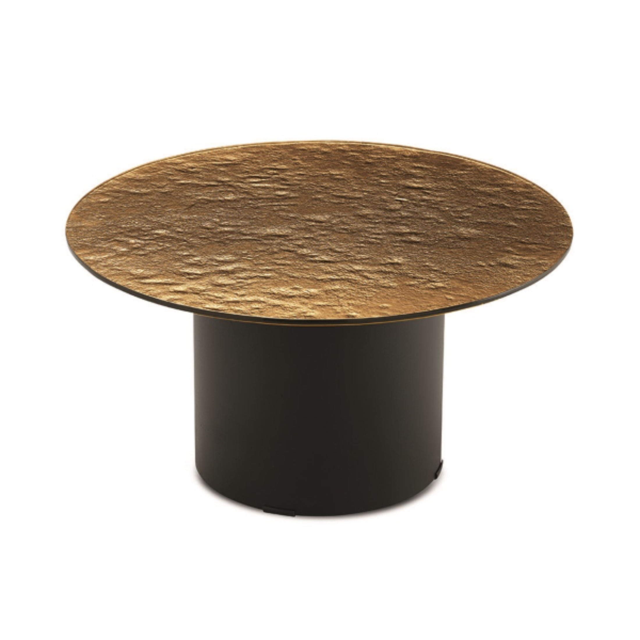 Table basse ronde "Dixon" avec piètement en métal et plateau en verre