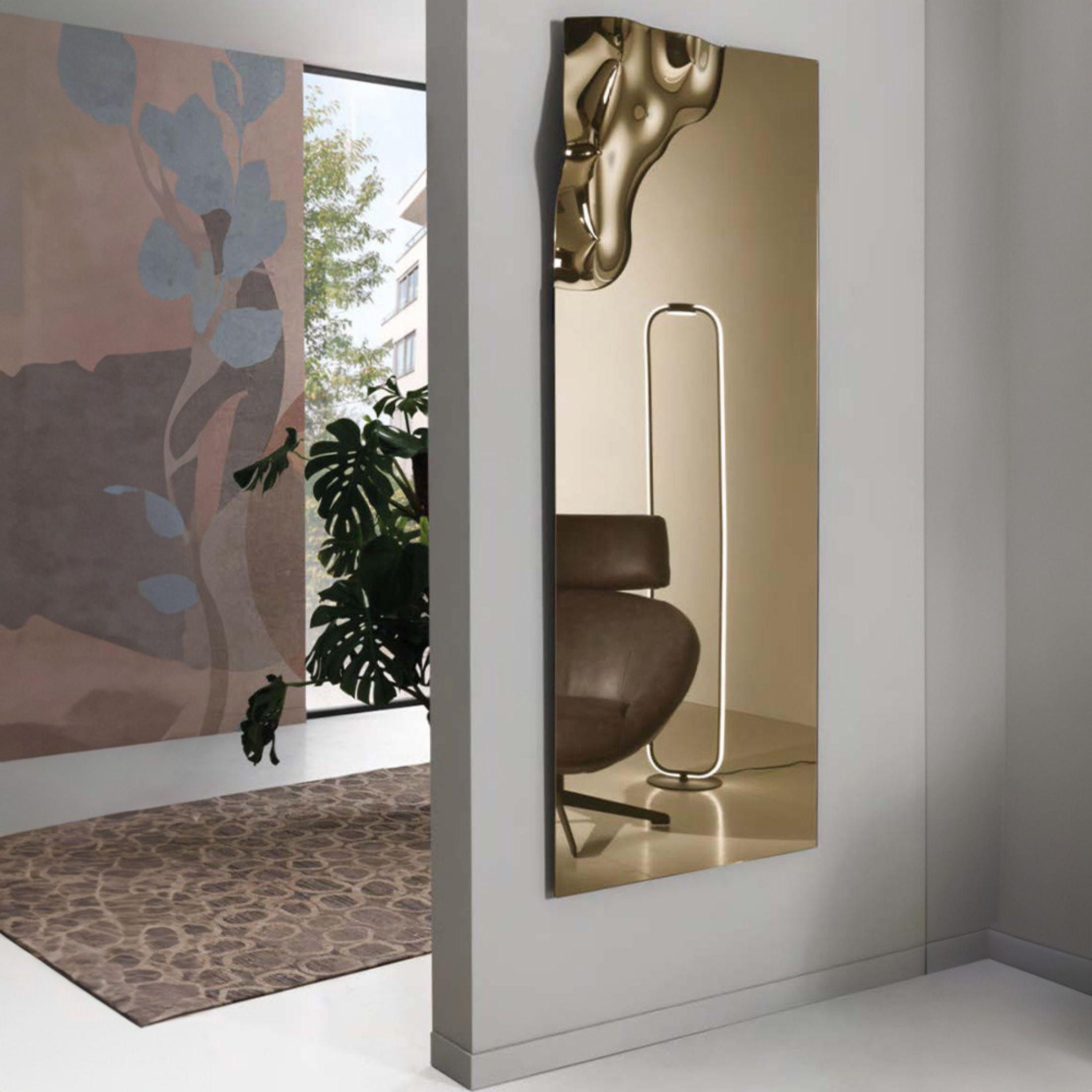 Espejo rectangular "Dolores" con esquina en vidrio fundido moderno cm 170x68 h