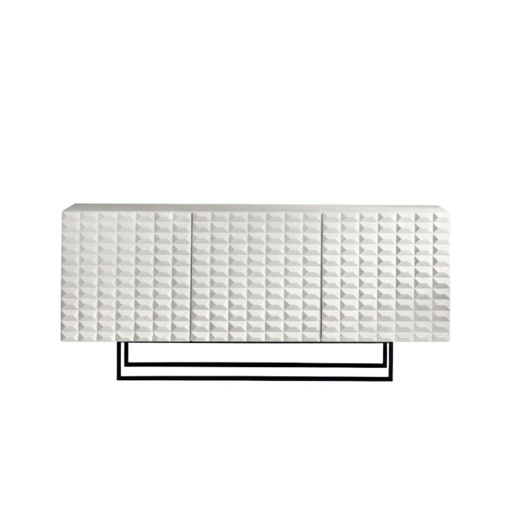 Madia da soggiorno bianca "Palatina" con slitta in metallo nera